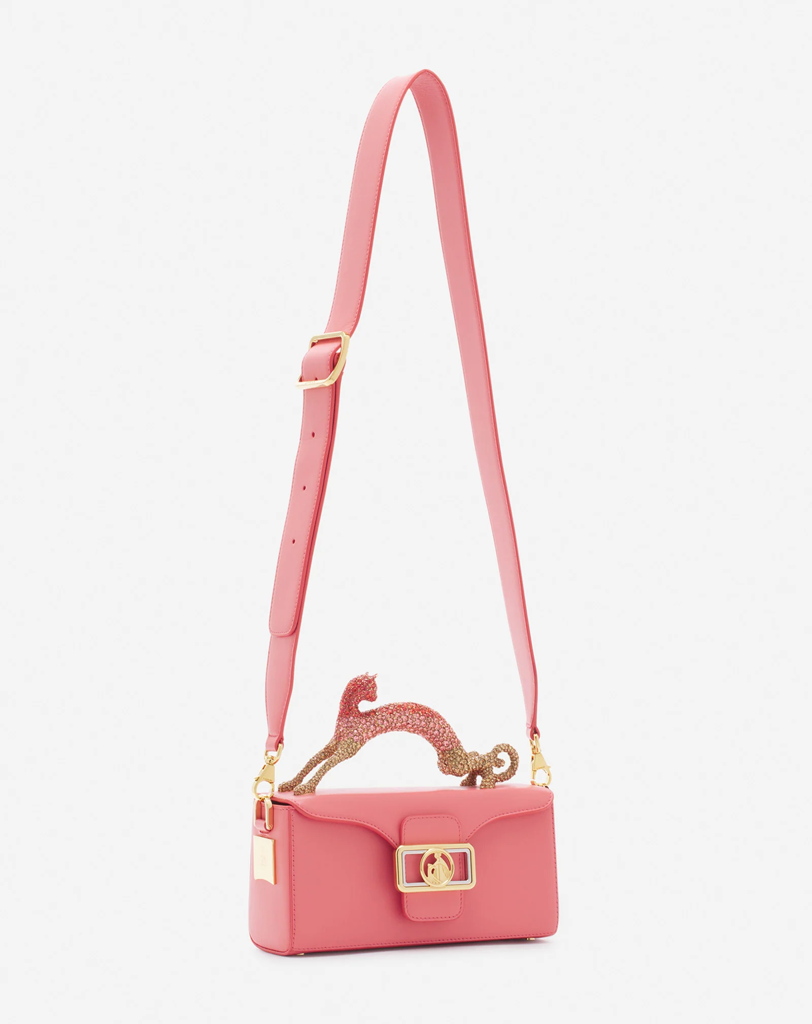 Nano pencil cat bag in leather and rhinestones