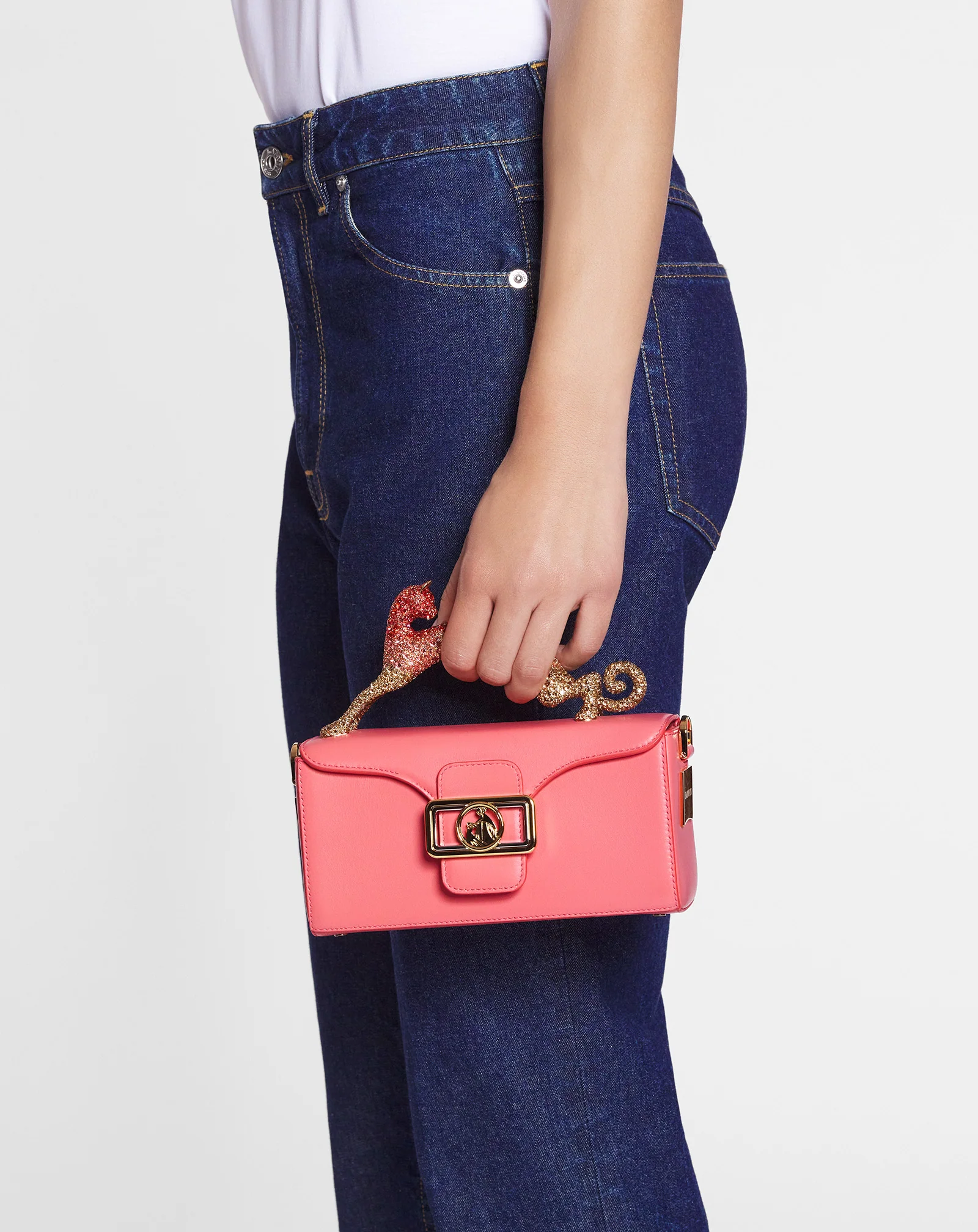 Nano pencil cat bag in leather and rhinestones