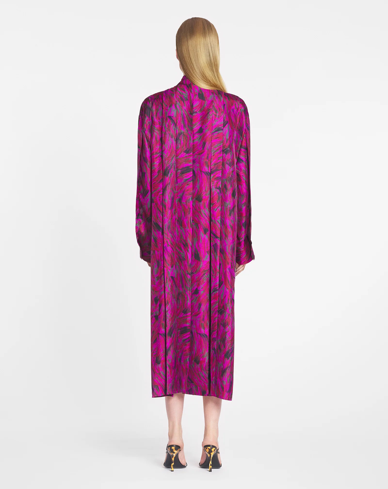 Printed shirt dress with pleats