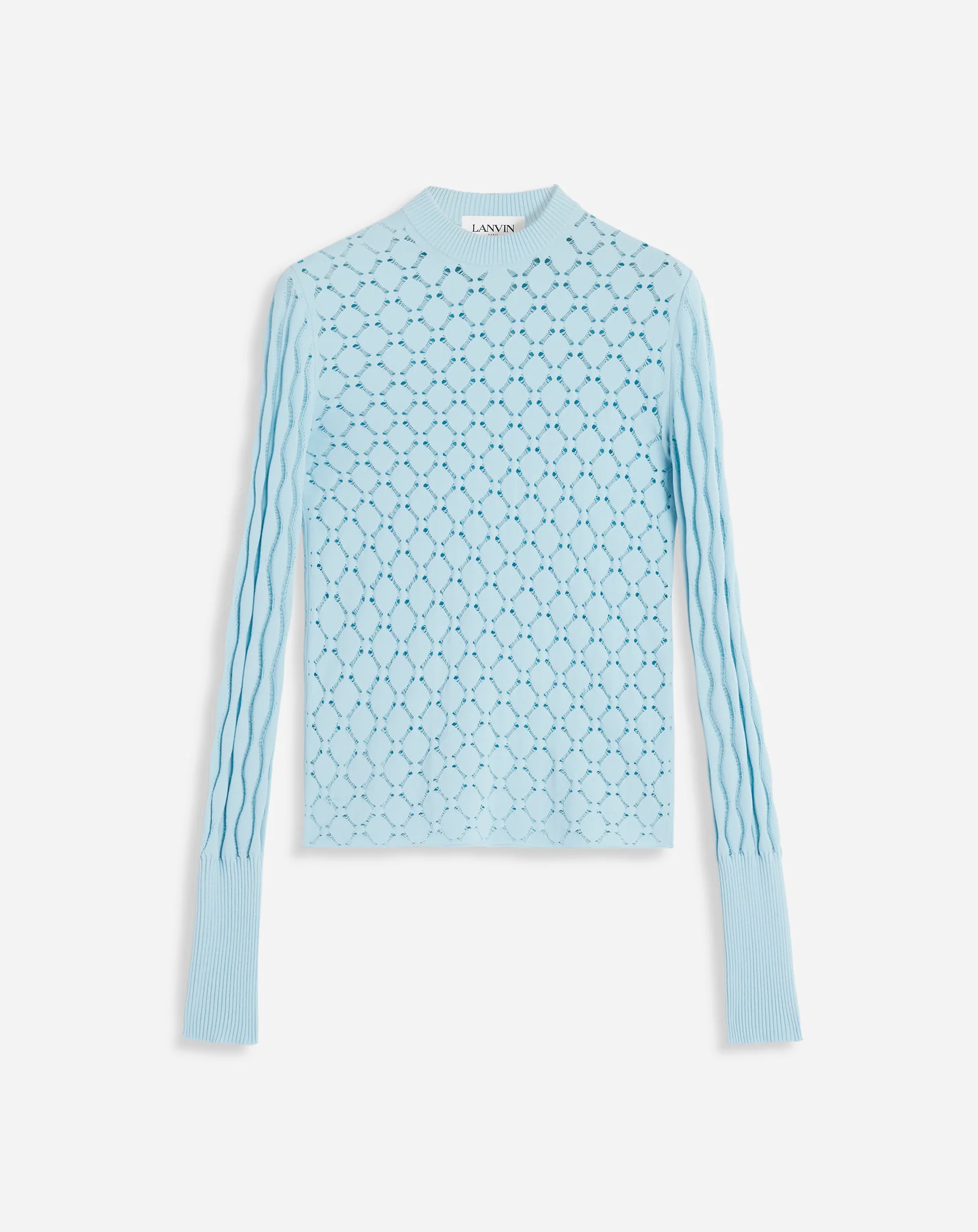 Long-sleeved top in lace effect knit