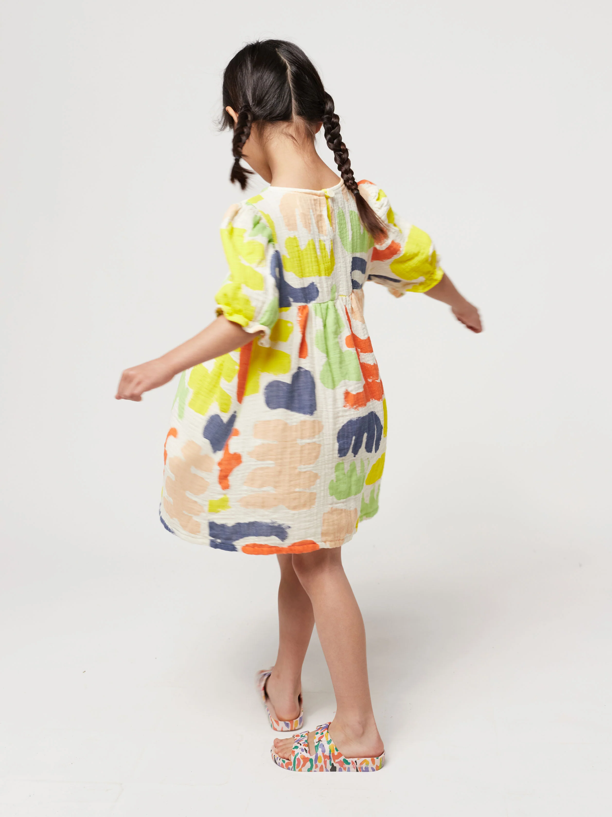 Carnival all over puffed sleeve woven dress