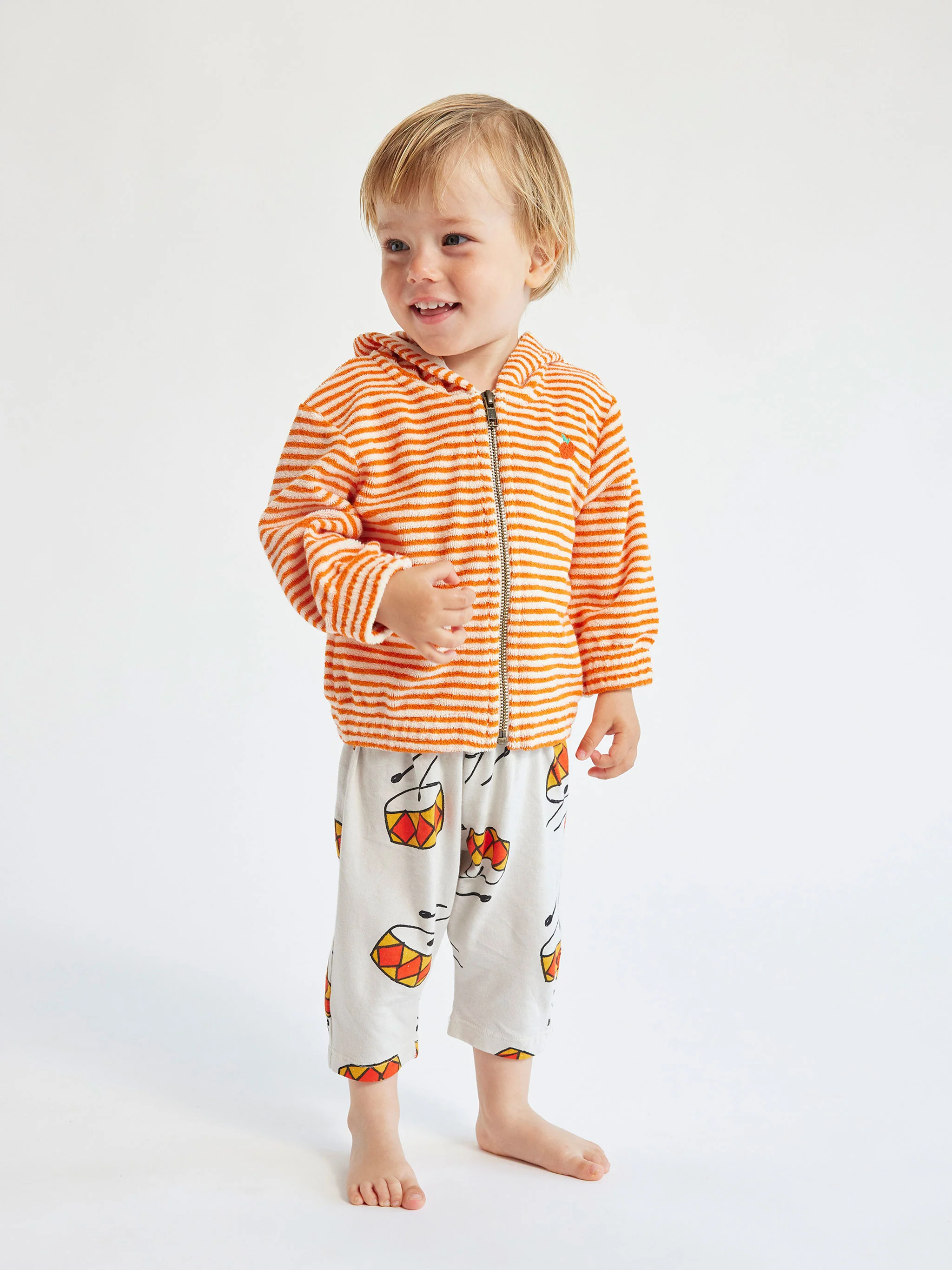 Orange Stripes terry zipped hoodie