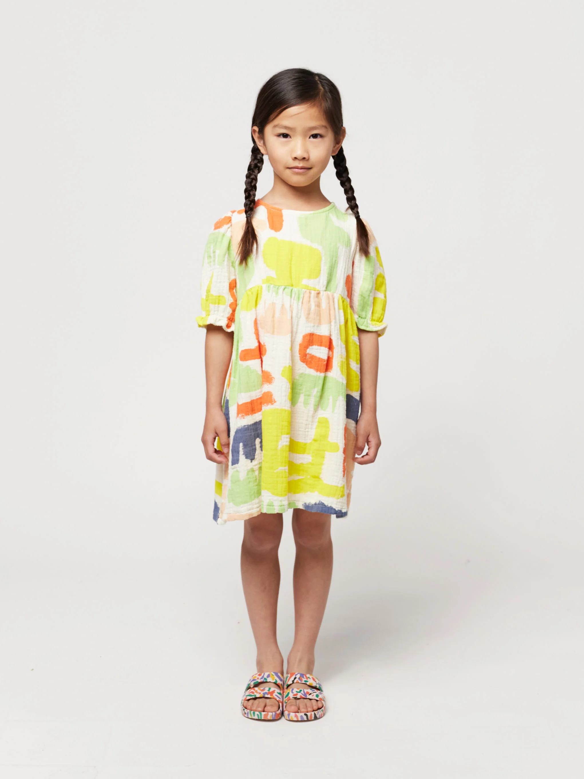 Carnival all over puffed sleeve woven dress