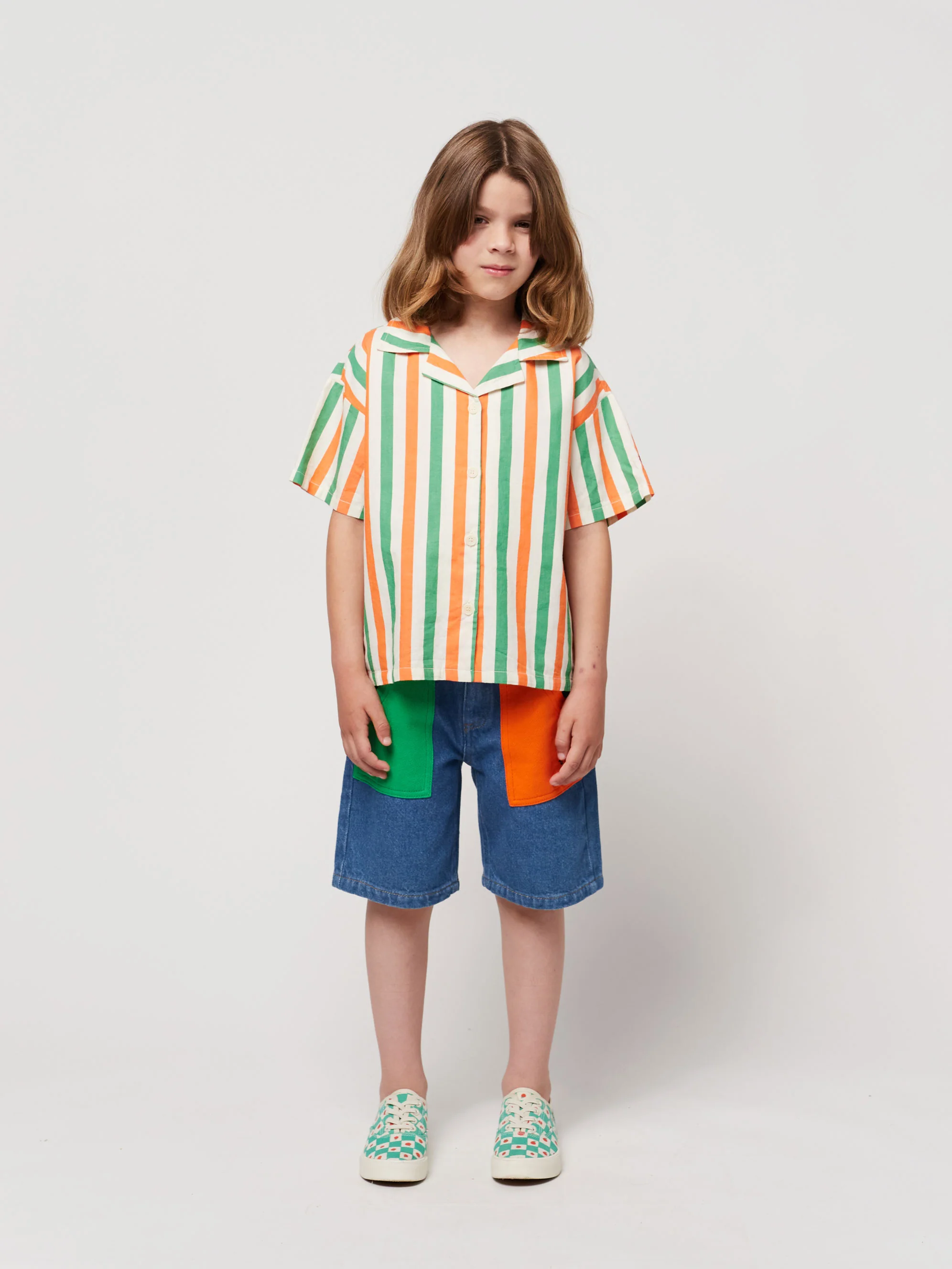 Color Block denim bermuda shorts