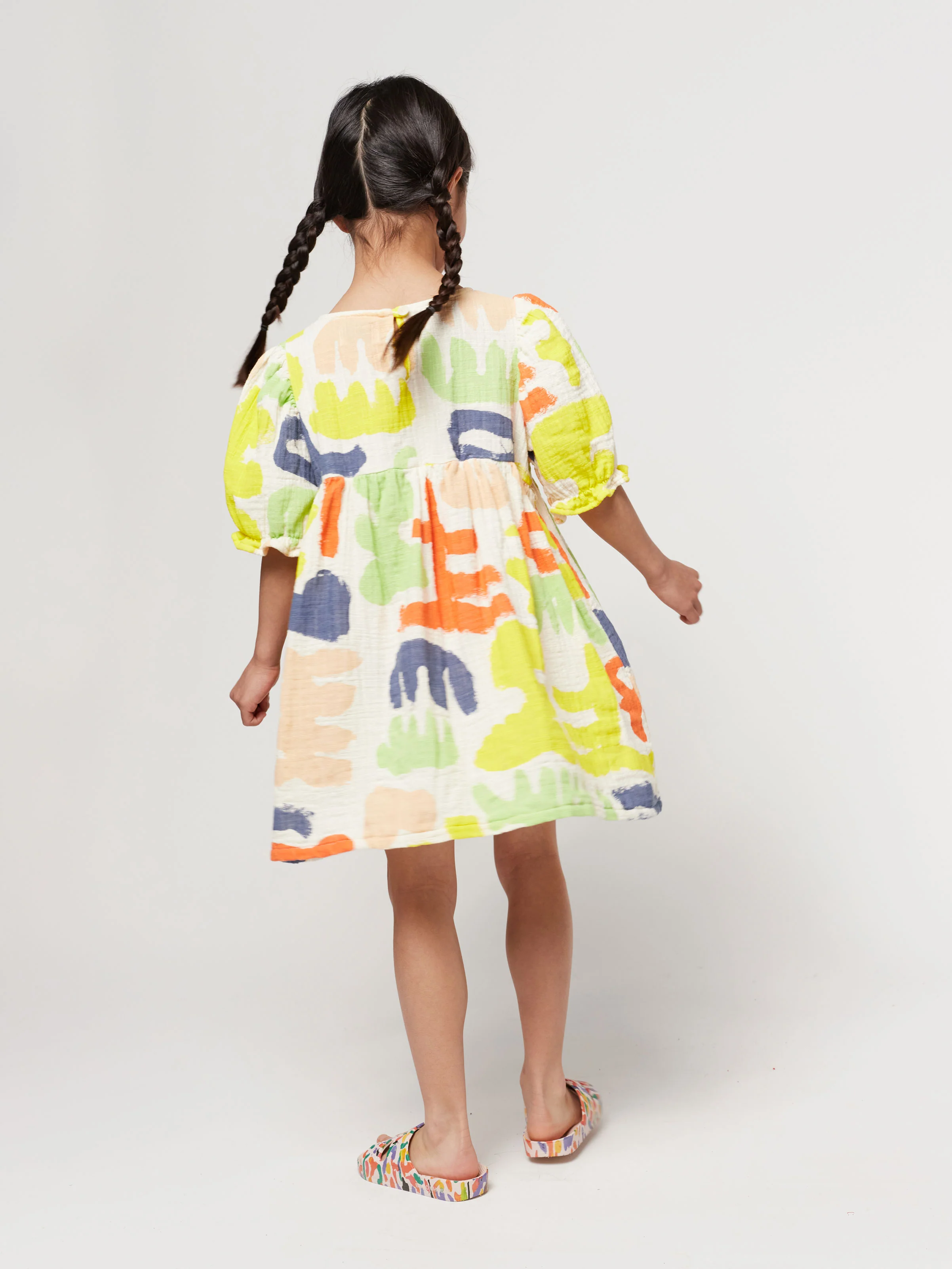 Carnival all over puffed sleeve woven dress