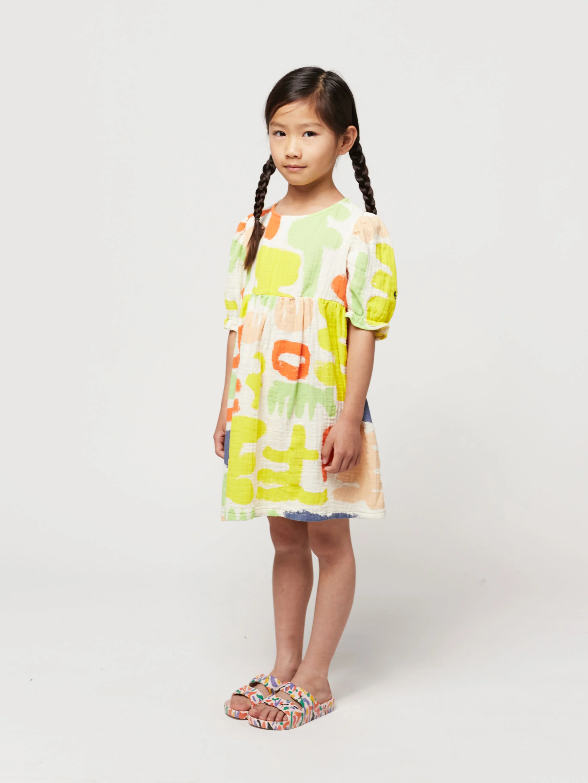 Carnival all over puffed sleeve woven dress