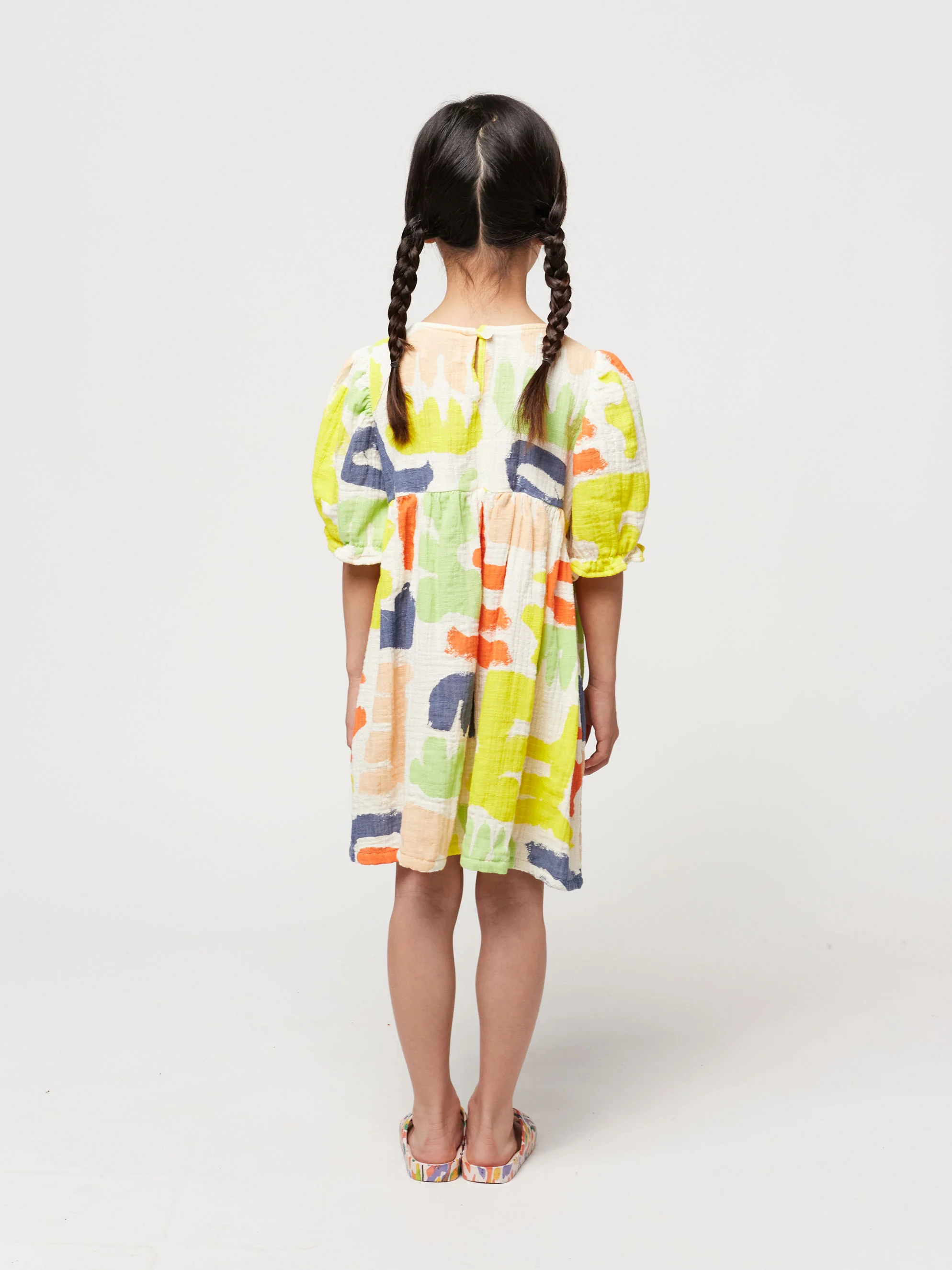 Carnival all over puffed sleeve woven dress