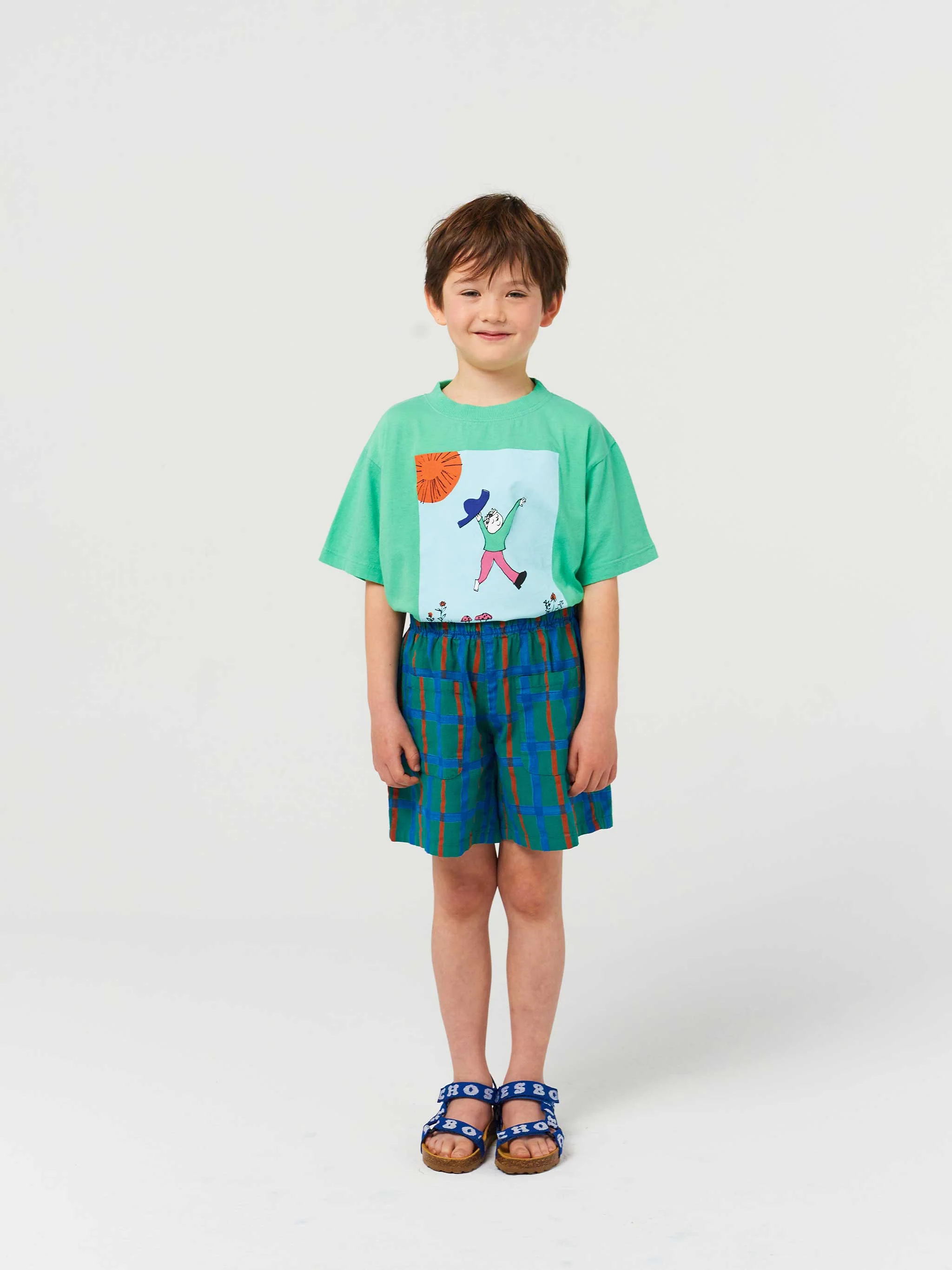 Green check all over woven bermuda