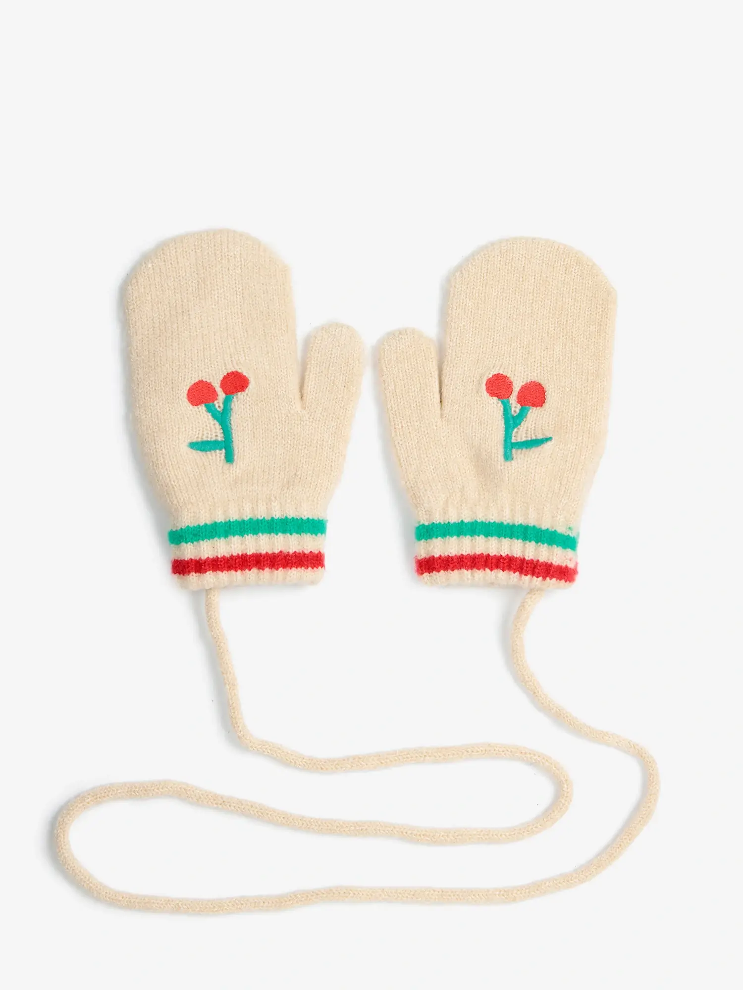 Cherry knitted mittens