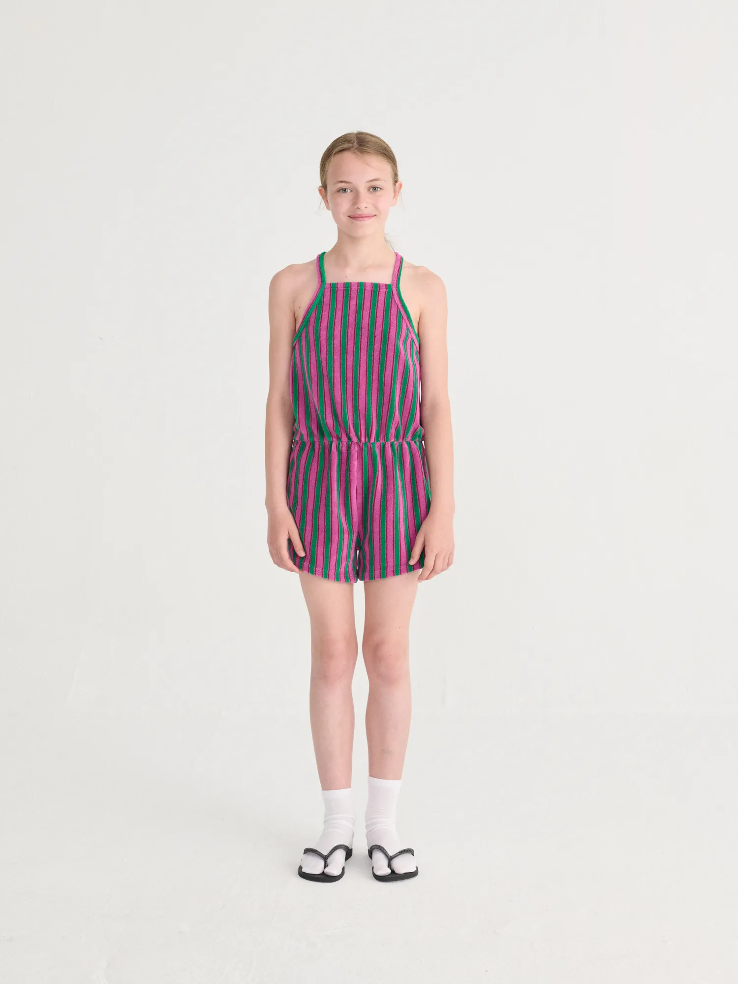 Striped terry cloth playsuit