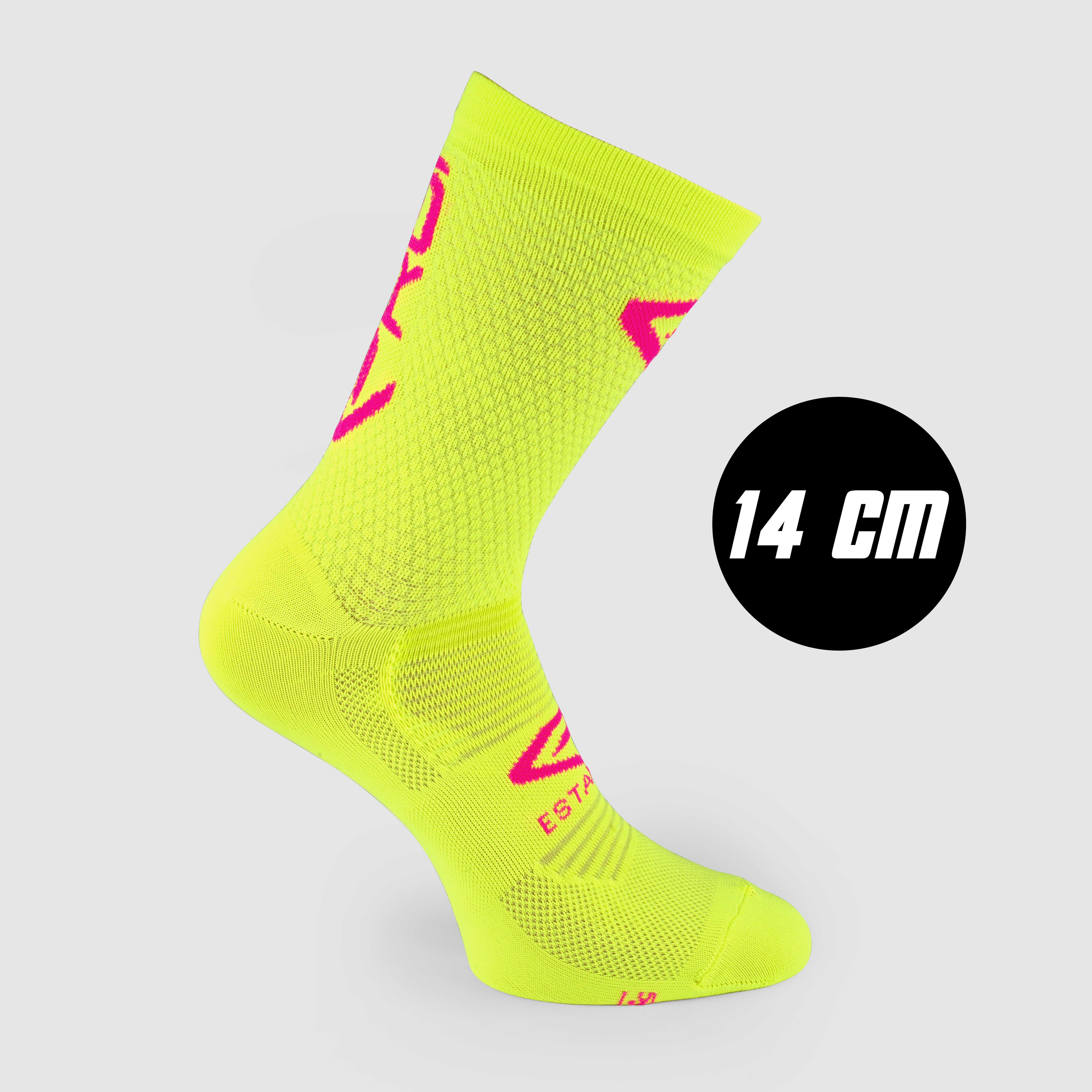 EKOI Perf ESTATE Cycling Socks GREEN NEON Pink 14 CM