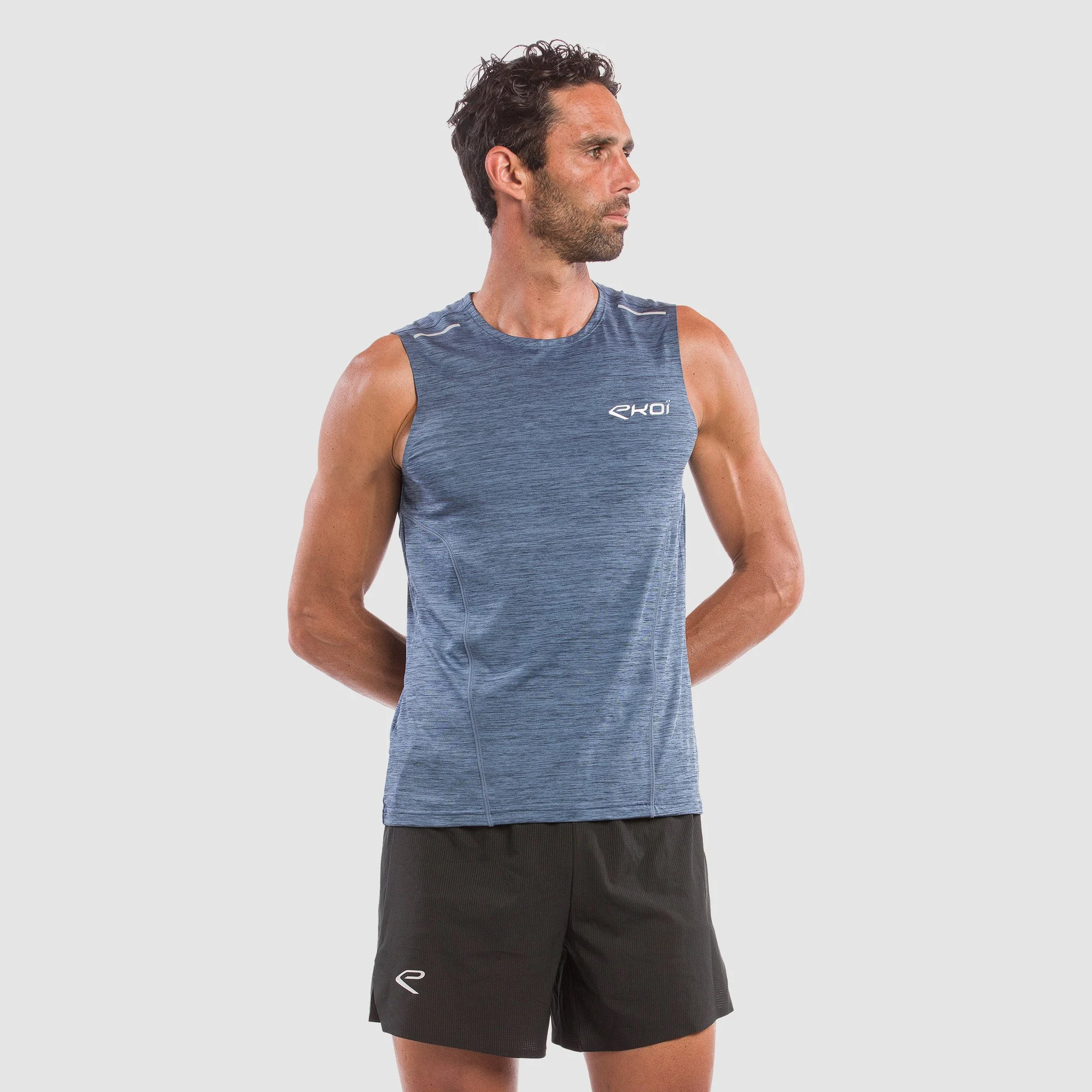 TEE SHIRT SLEEVELESS PERFORMANCE EKOI RUN BLACK /BLUE