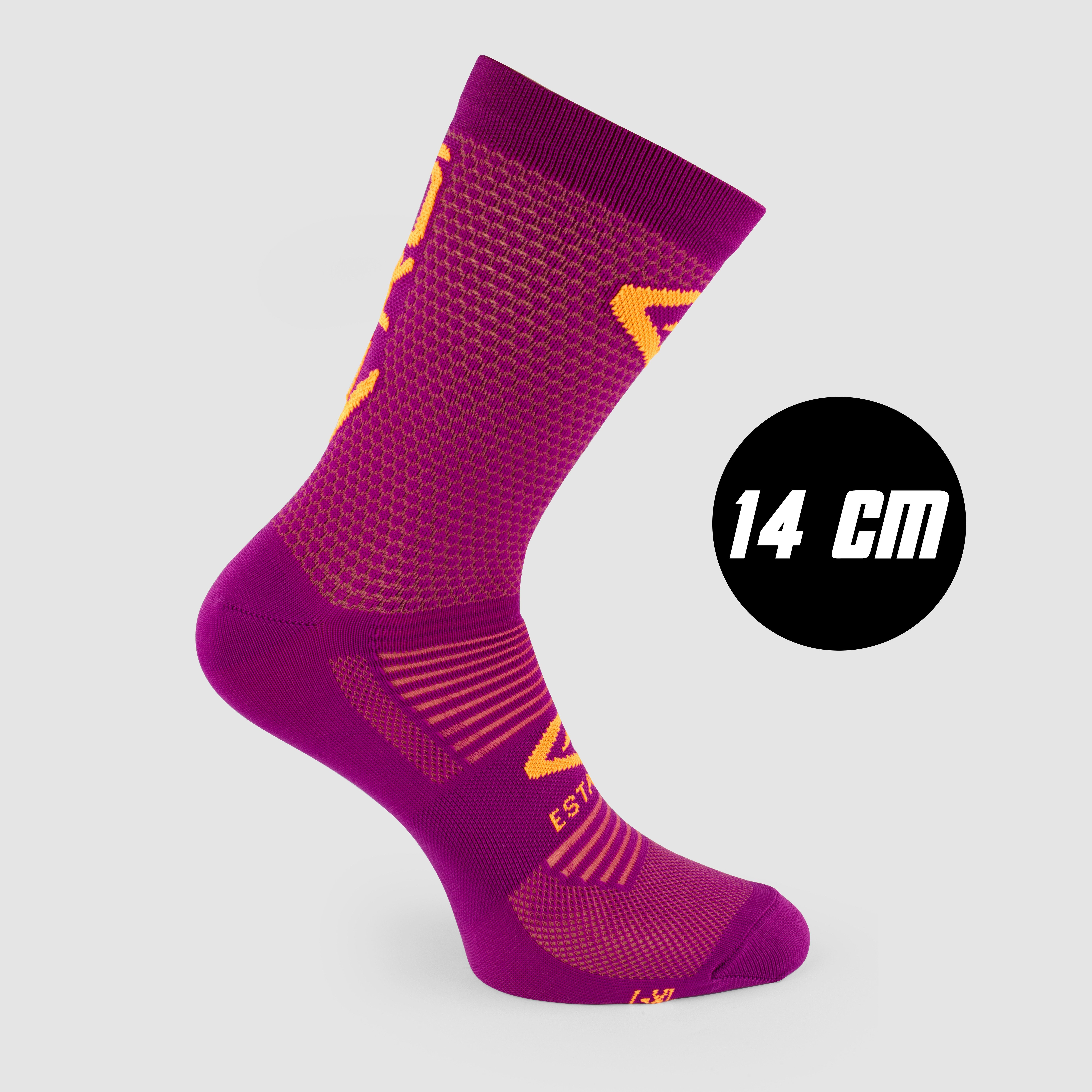 EKOI Perf ESTATE Cycling Socks Purple Neon Orange 14CM