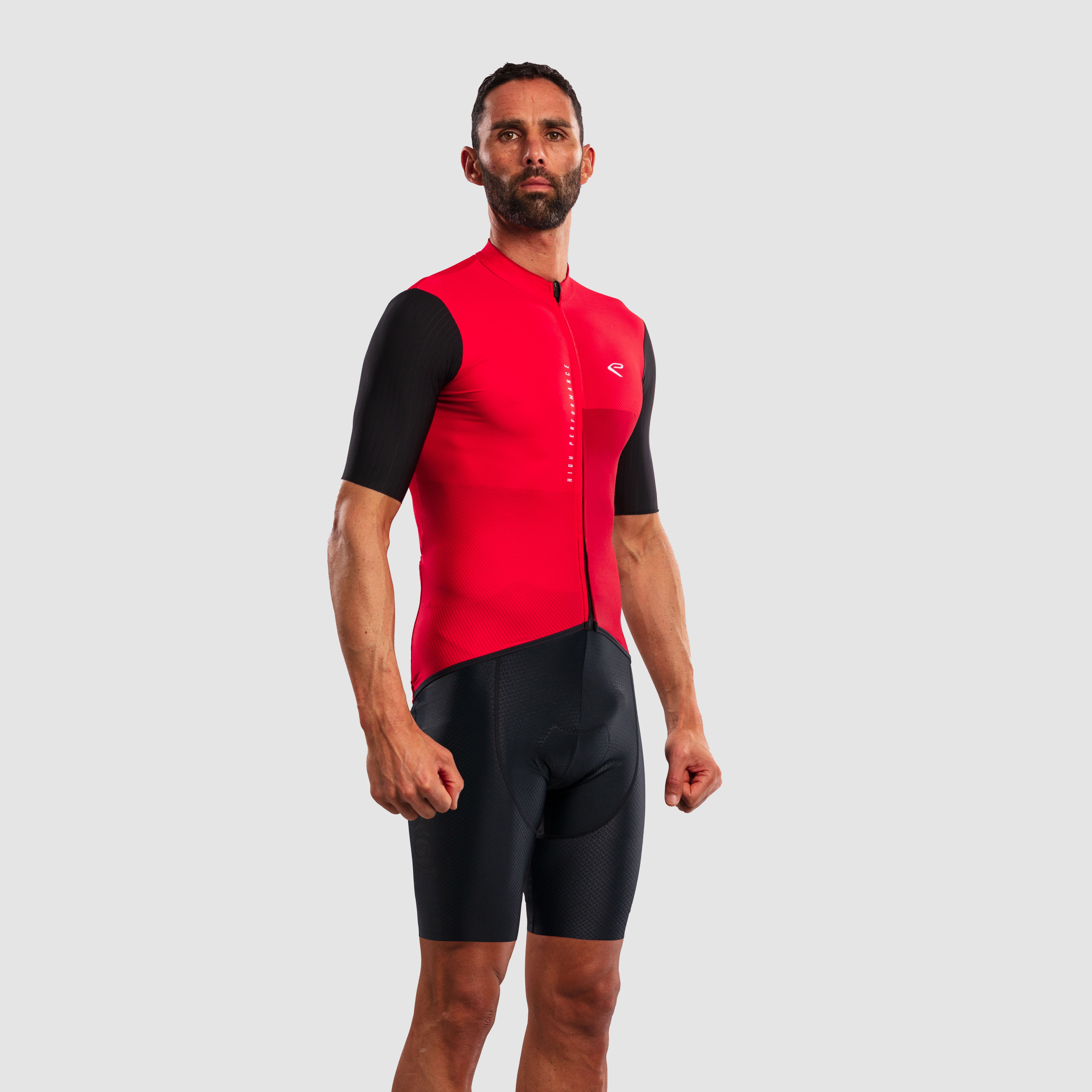 EKOÏ MONOCHROME red jersey and black Cross bib shorts combo