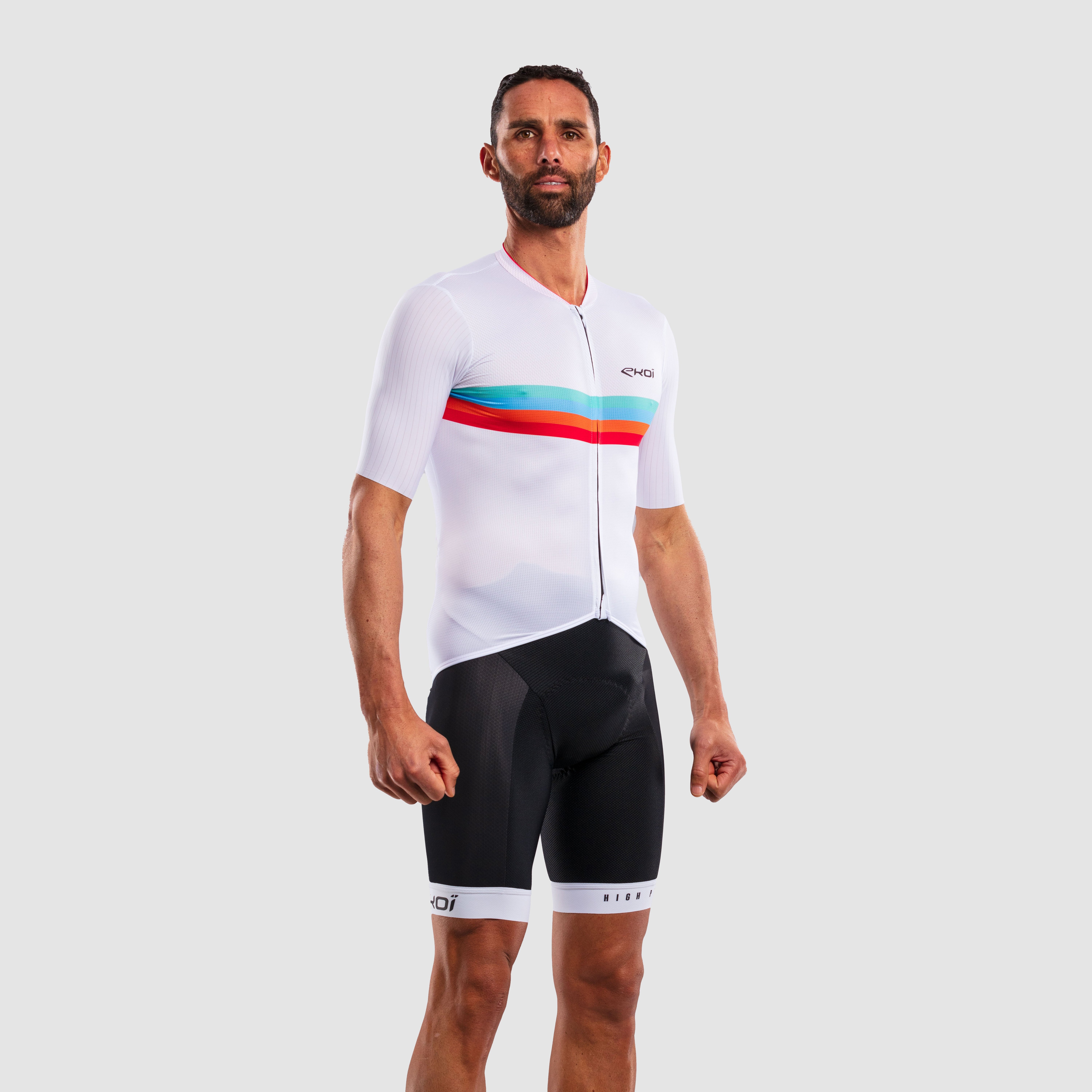 EKOI Perf ROAD LINES Jersey and Memory Bib Shorts Black Combo