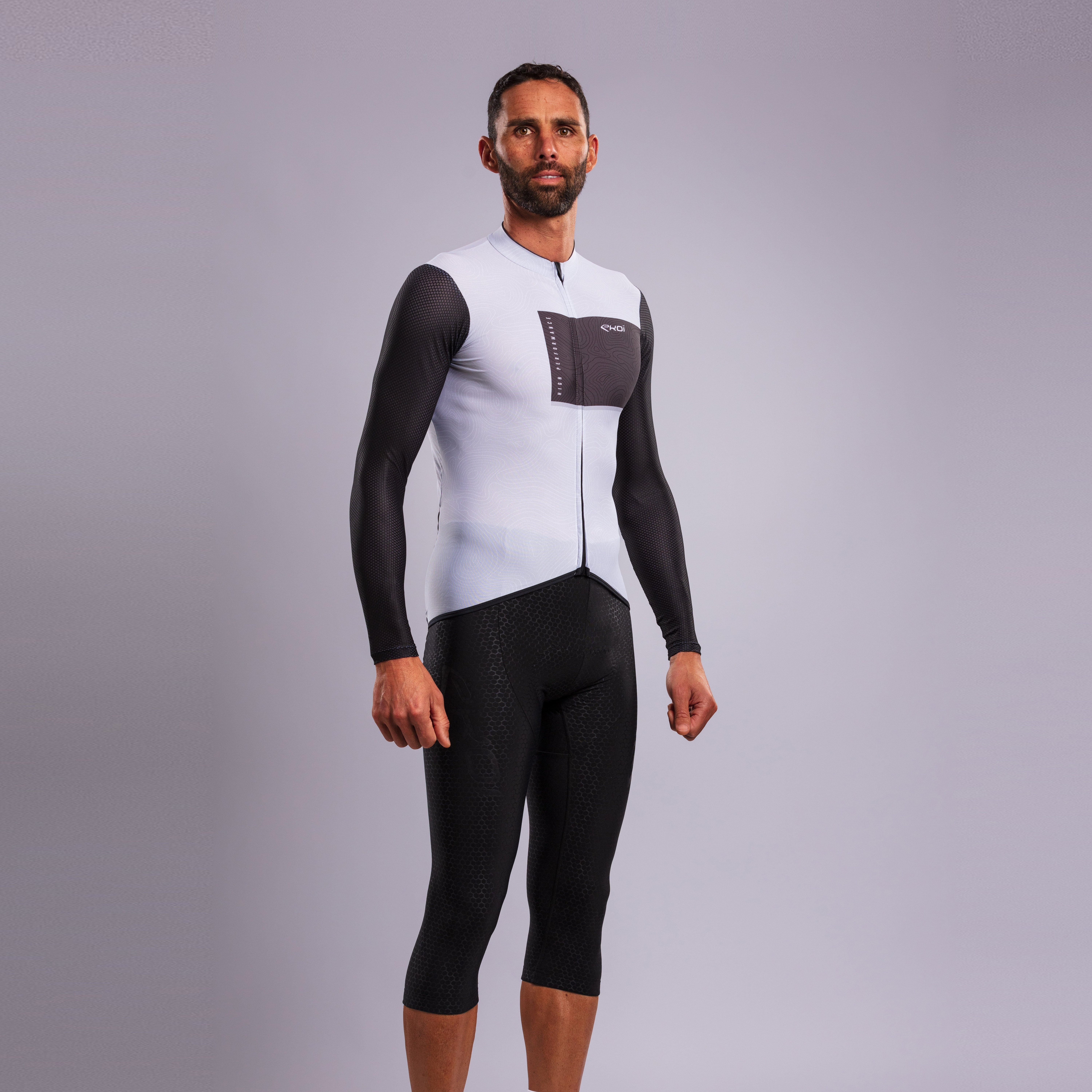 EKOI ROAD Mid-Season Jacket Grey and HEXA 3D GEL Bib Knickers Black Combo
