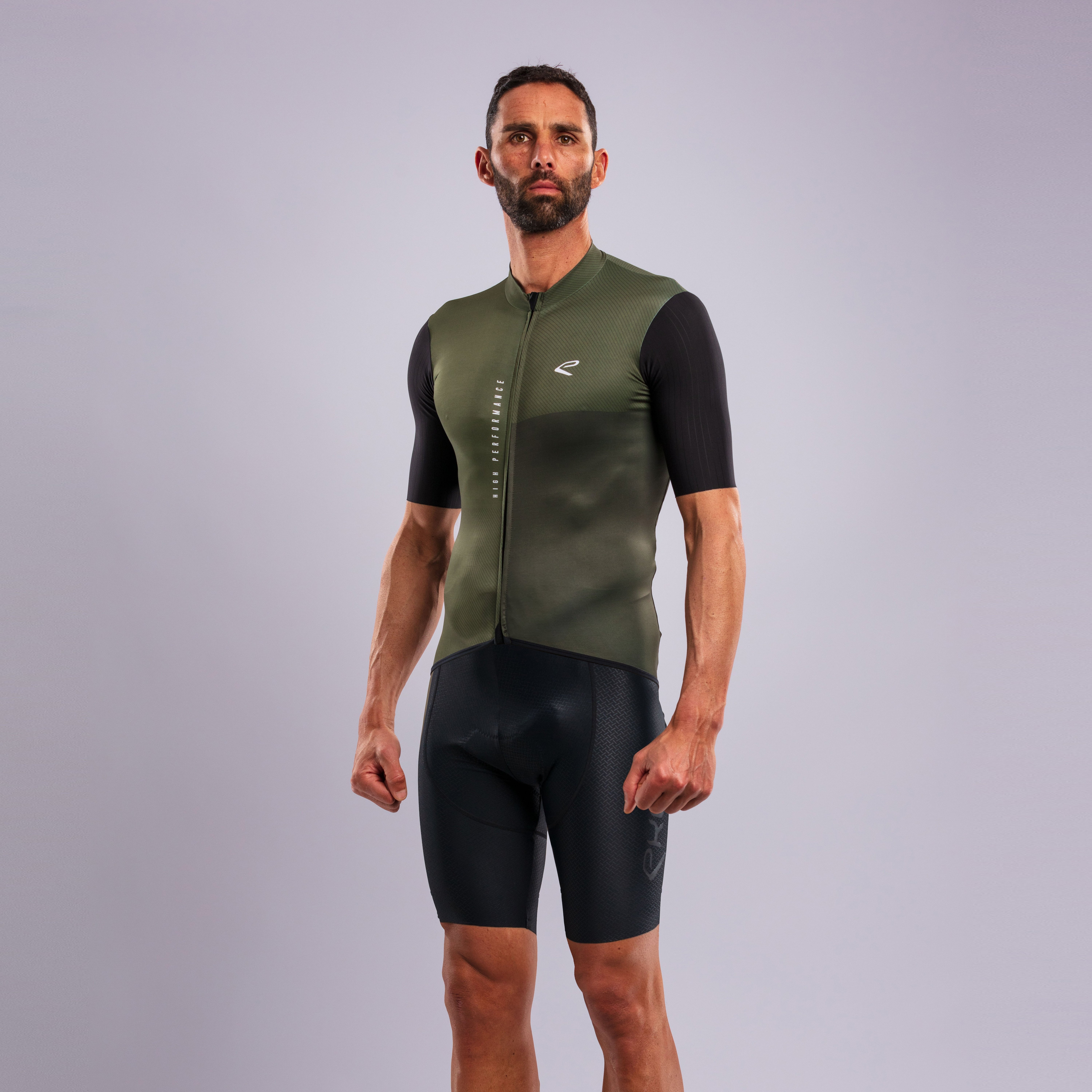 EKOÏ MONOCHROME khaki jersey and black Cross bib shorts combo