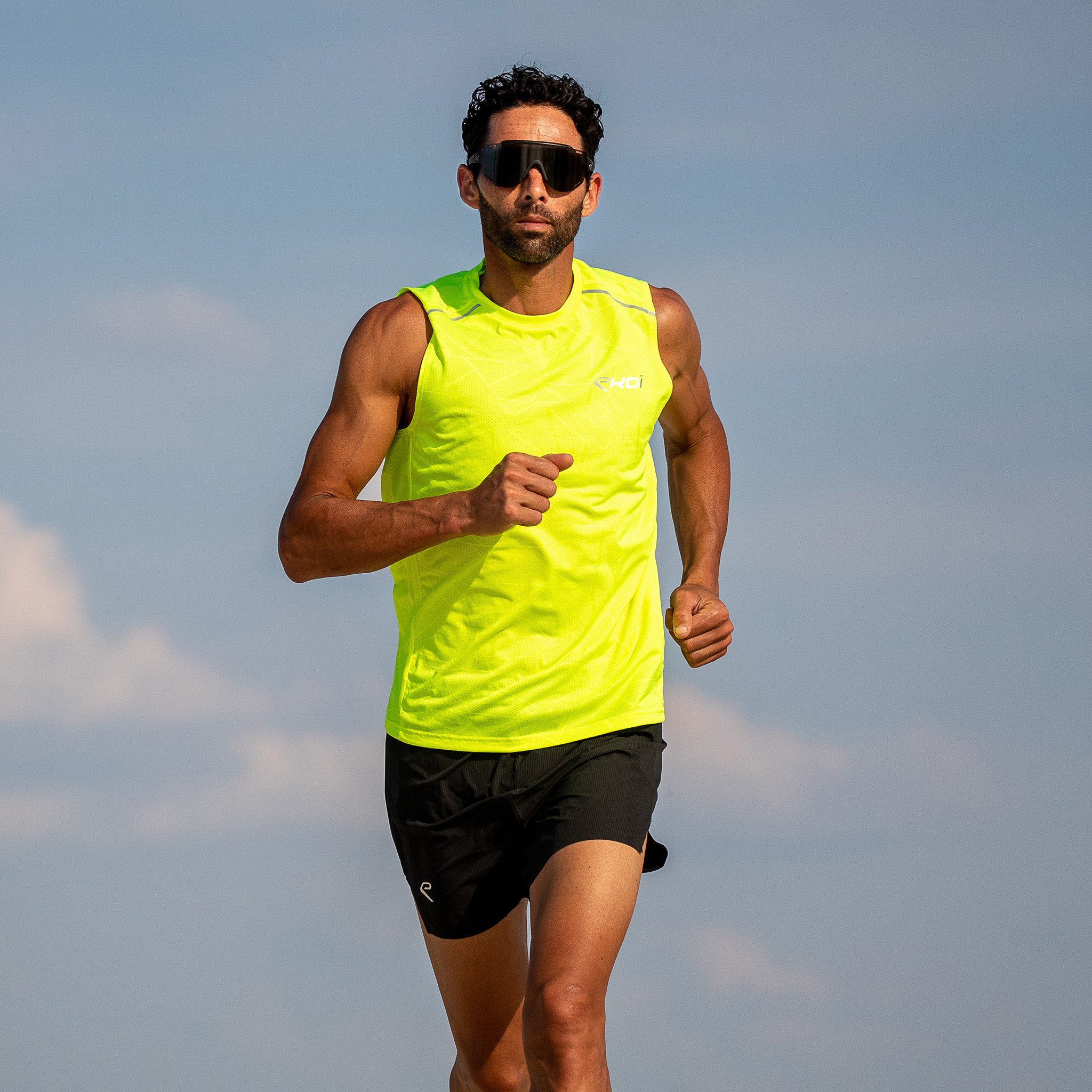 TEE SHIRT SLEEVELESS GRAPHIC TECH EKOI RUN NEON YELLOW