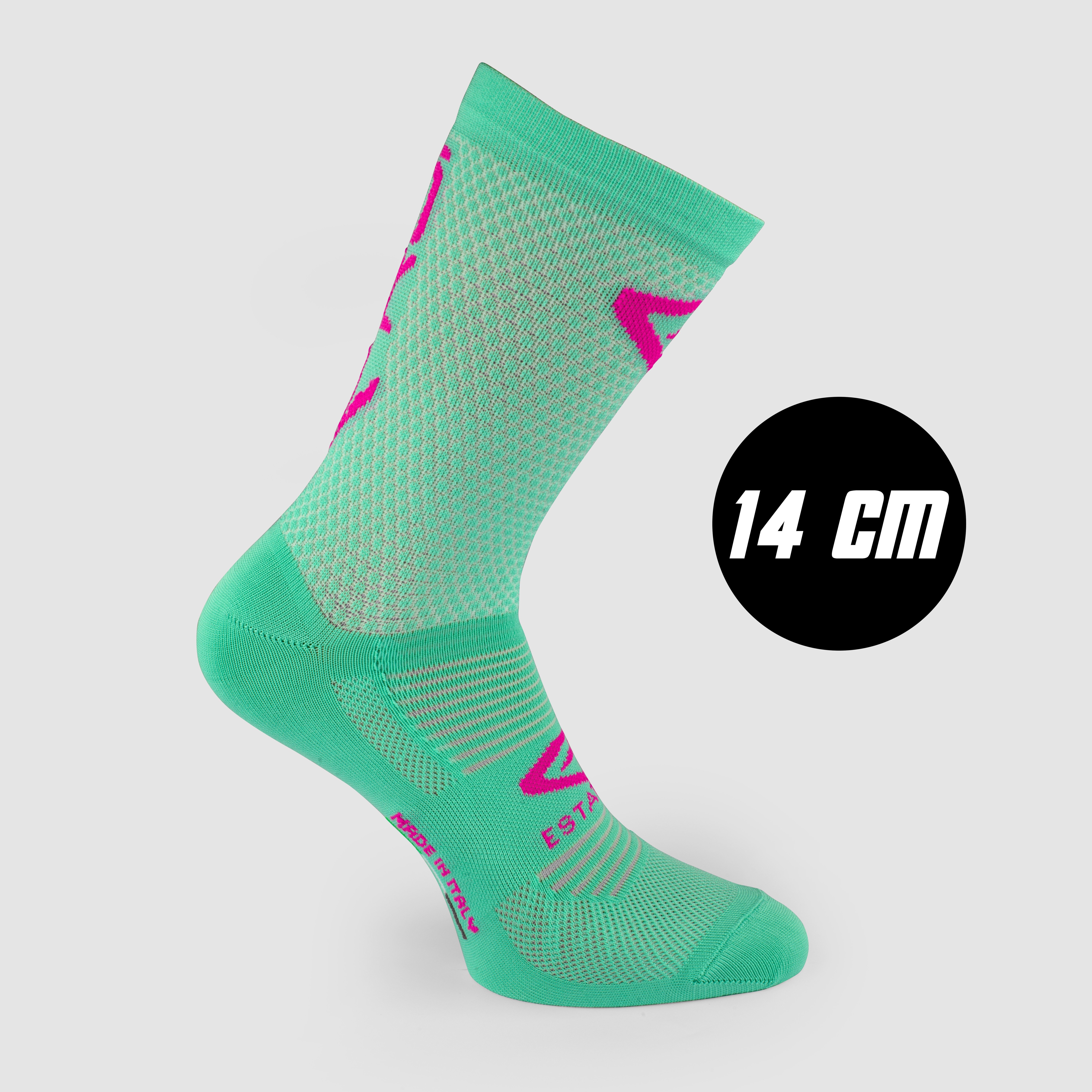 EKOI Perf ESTATE Cycling Socks GREEN NEON Pink 14 CM