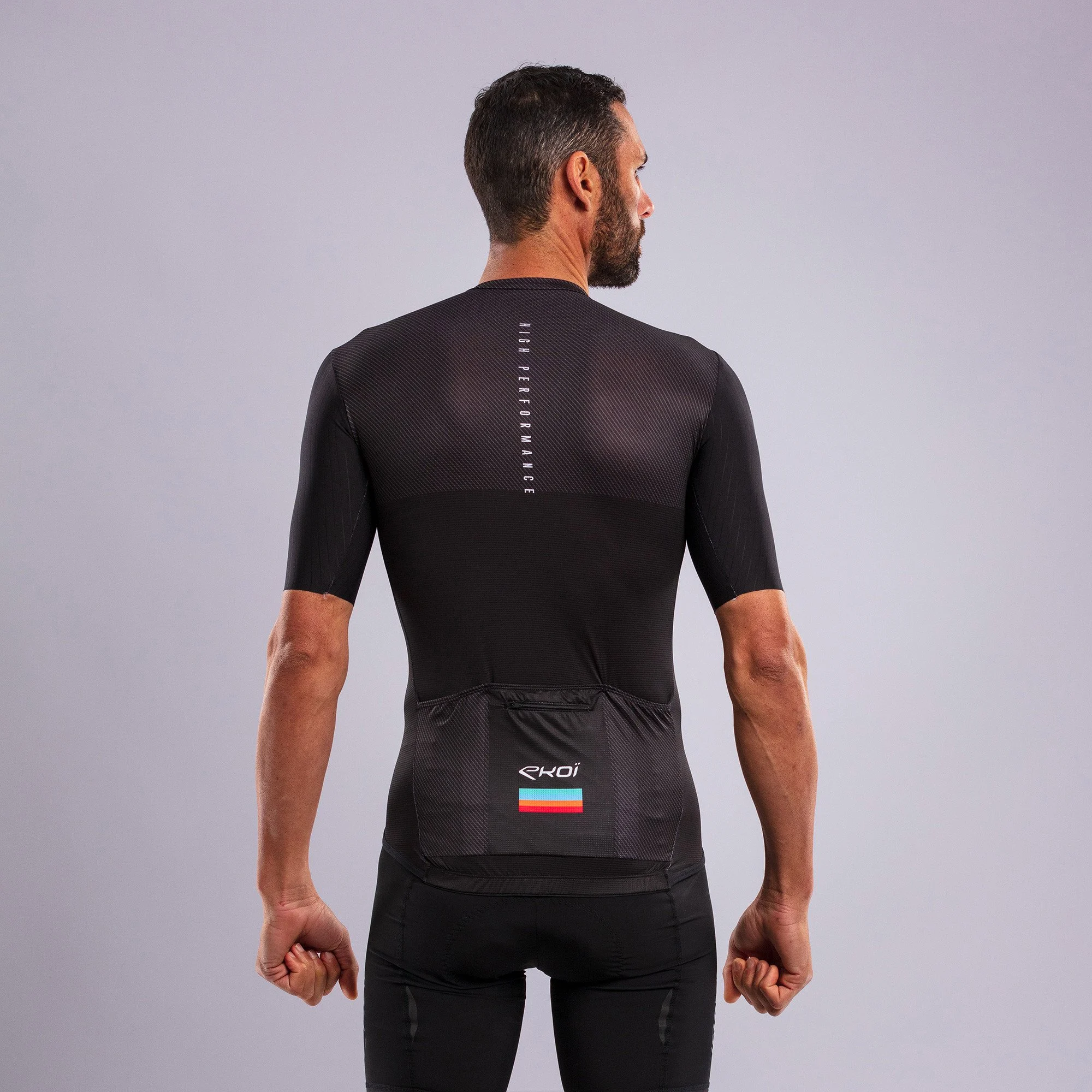 EKOI Perf ROAD LINES Jersey and Memory Bib Shorts Black Combo