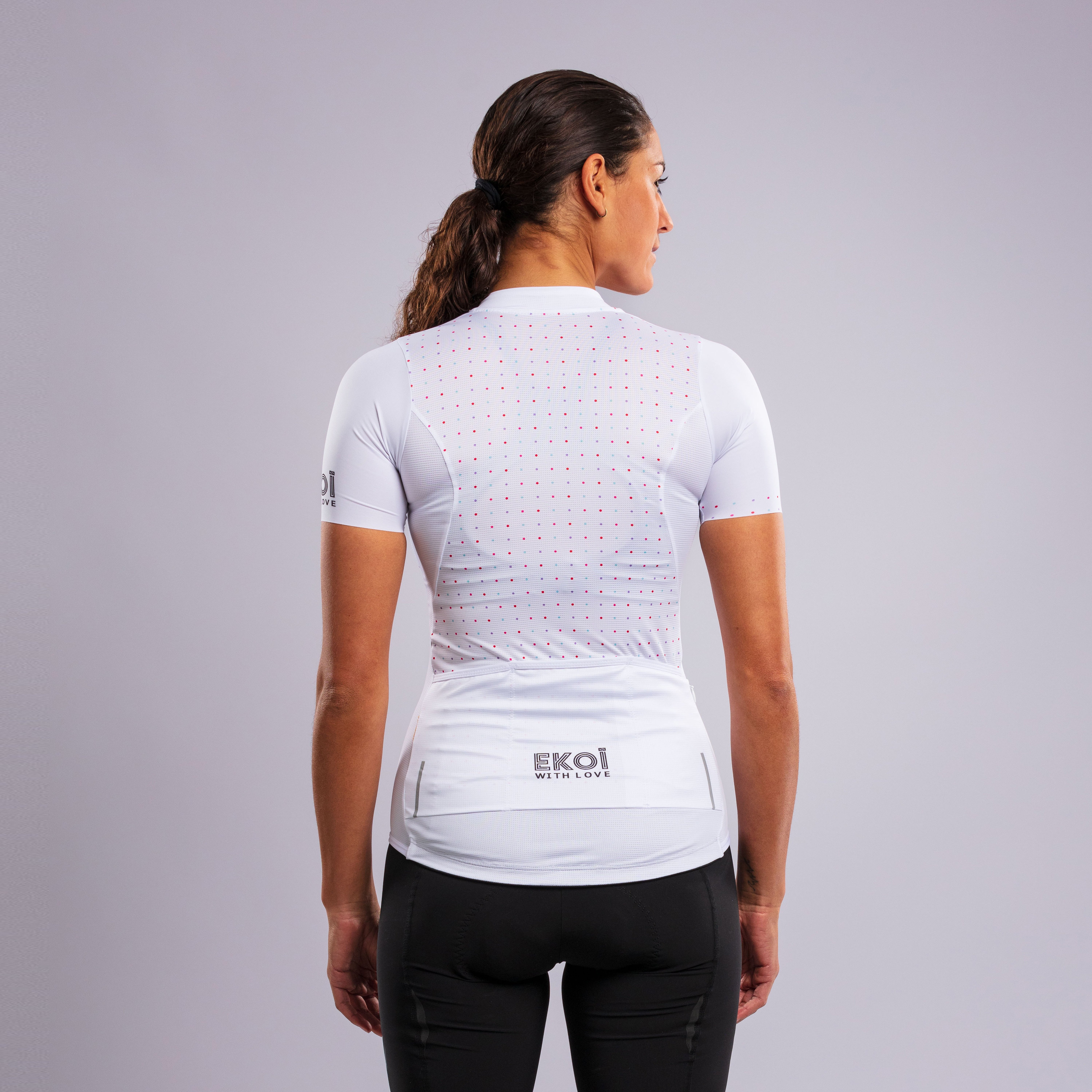 EKOI POLKA DOT WHITE SHORT SLEEVE WOMEN'S JERSEY