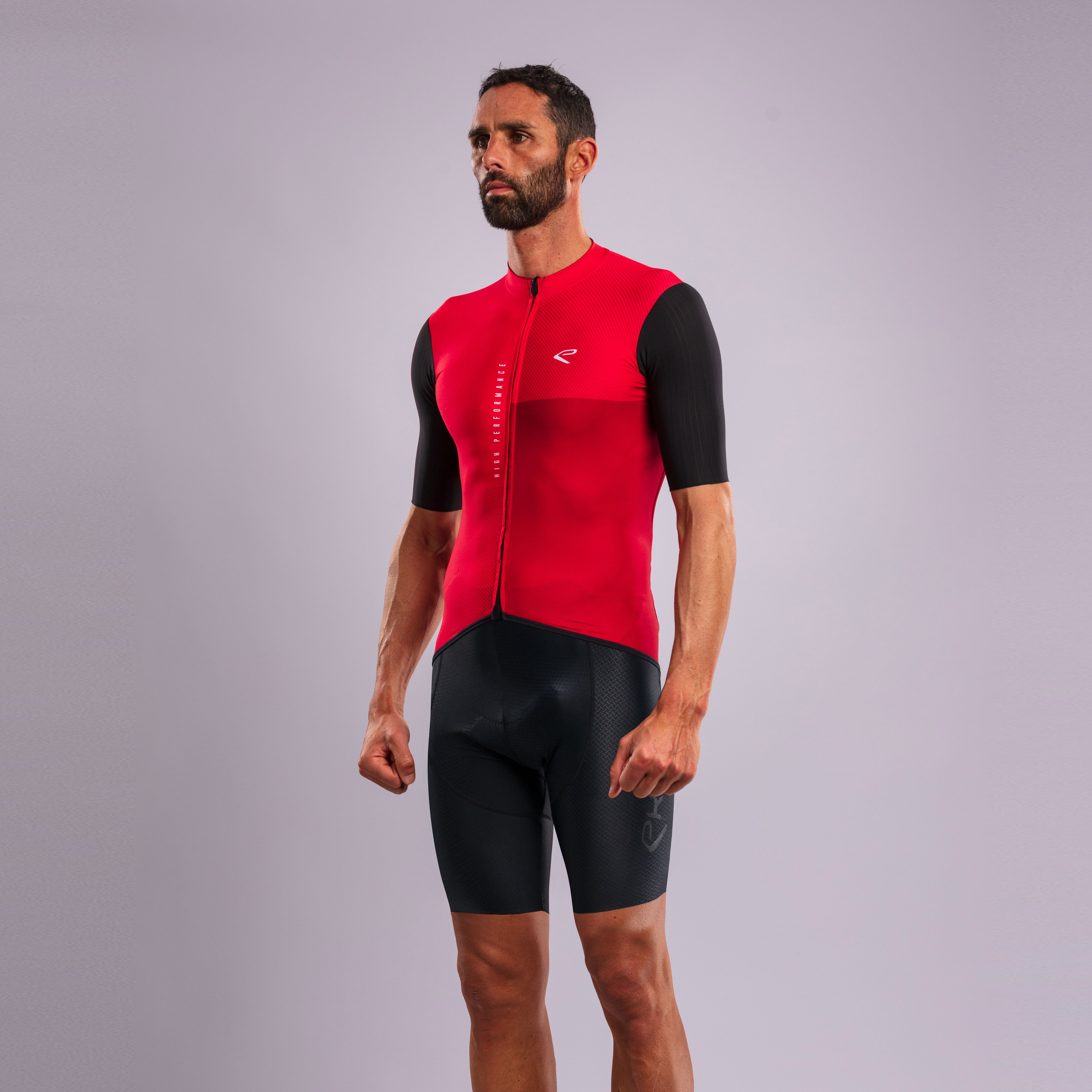 EKOÏ MONOCHROME red jersey and black Cross bib shorts combo