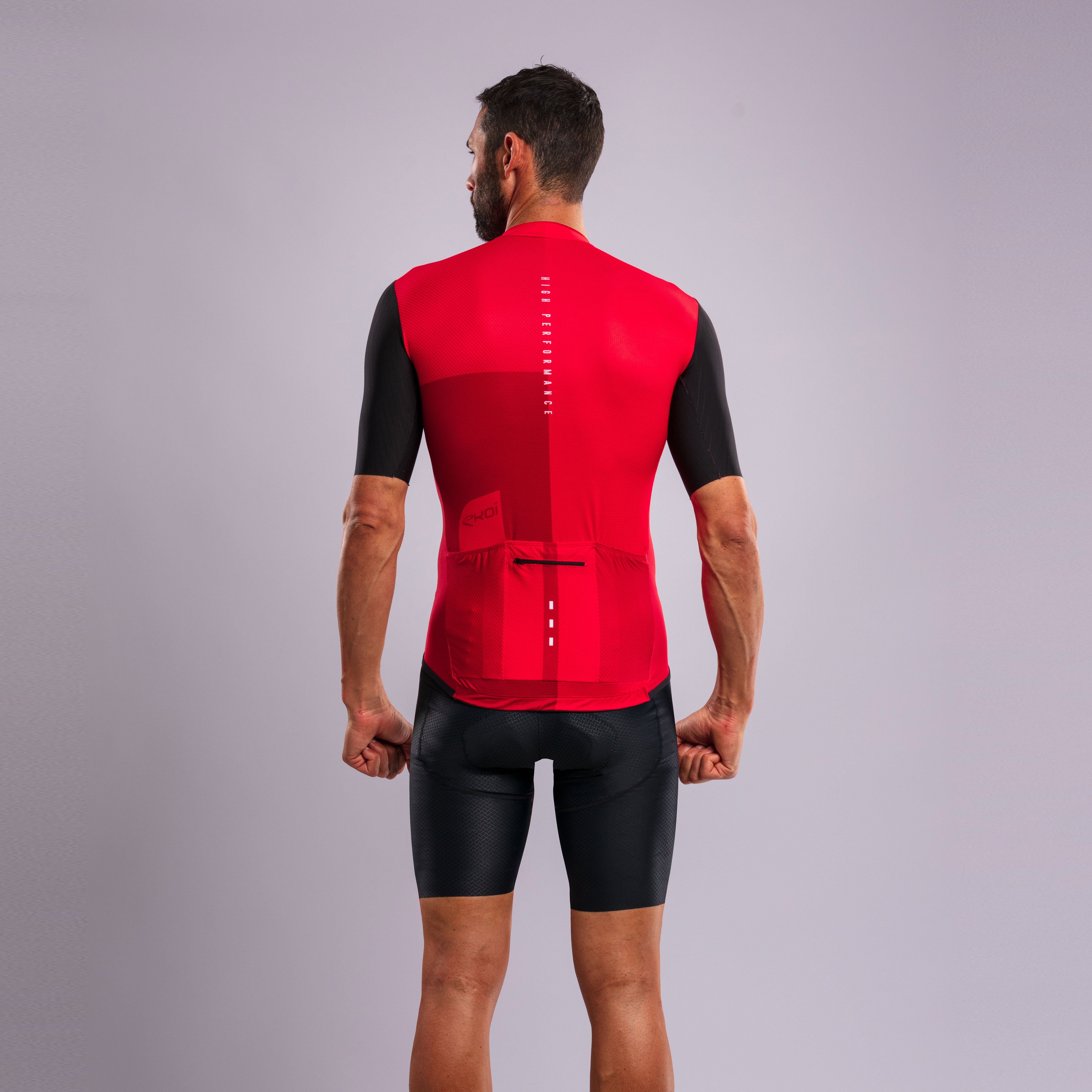 EKOÏ MONOCHROME red jersey and black Cross bib shorts combo