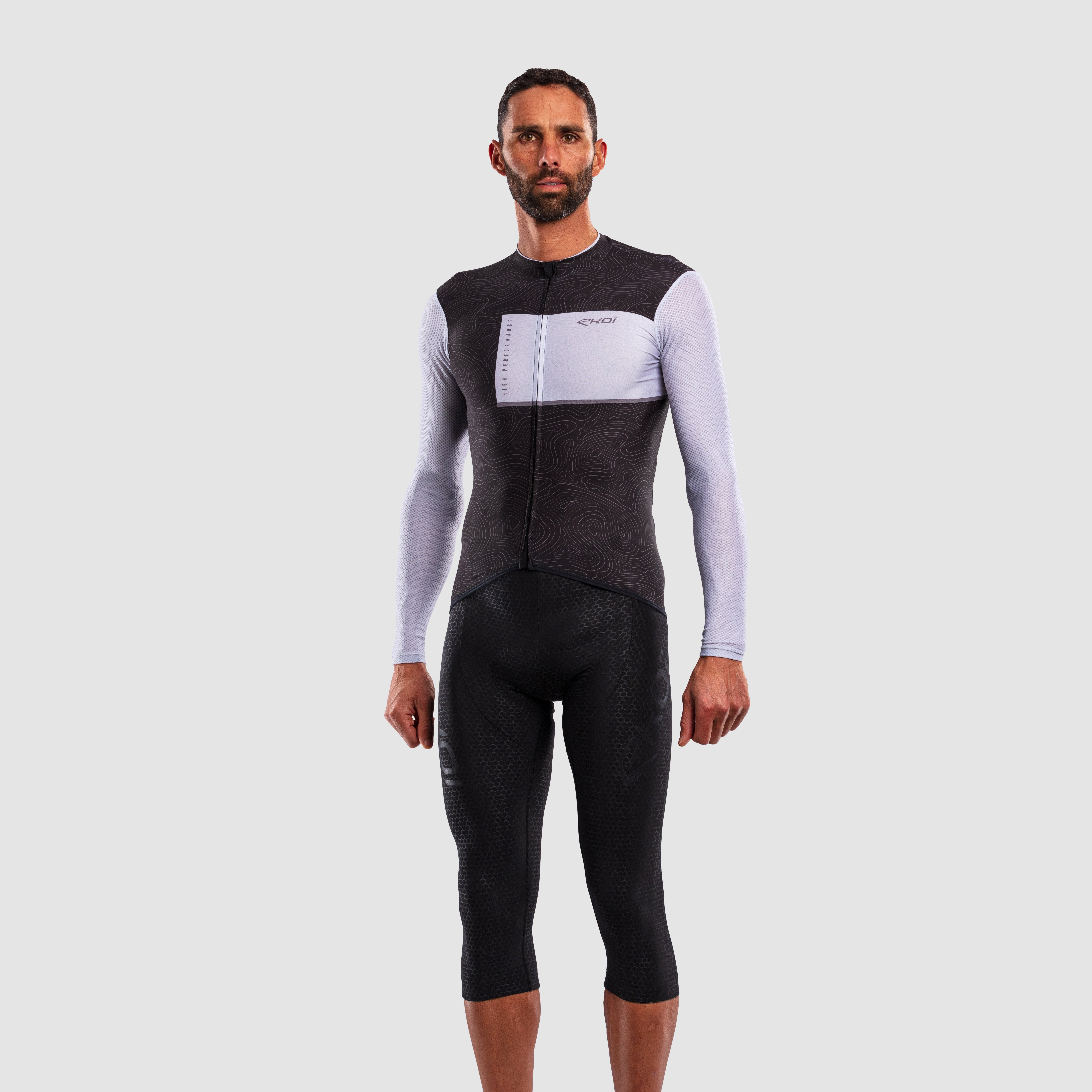 EKOI ROAD Mid-Season Jacket Grey and HEXA 3D GEL Bib Knickers Black Combo