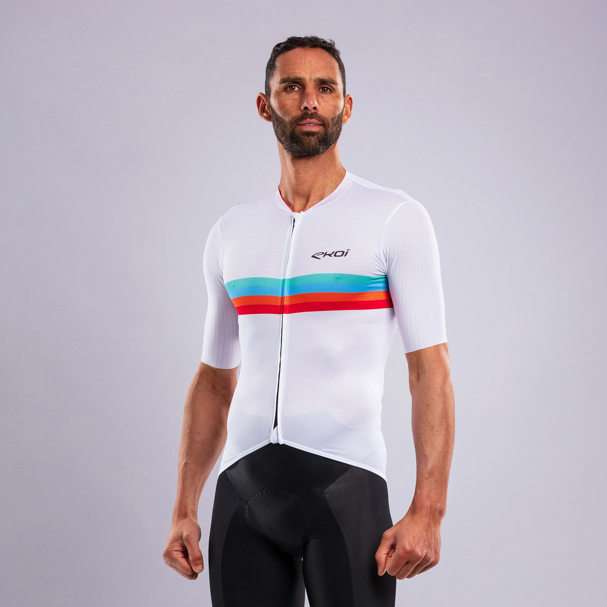 EKOI Perf ROAD LINES Jersey and Memory Bib Shorts Black Combo