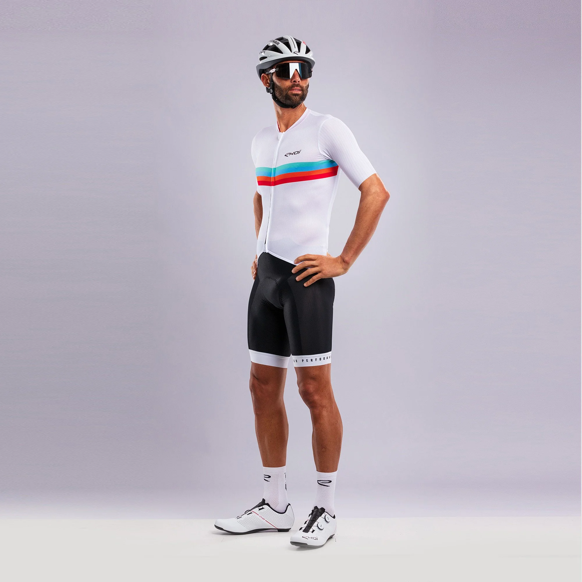 EKOI Perf ROAD LINES Jersey and Memory Bib Shorts Black Combo