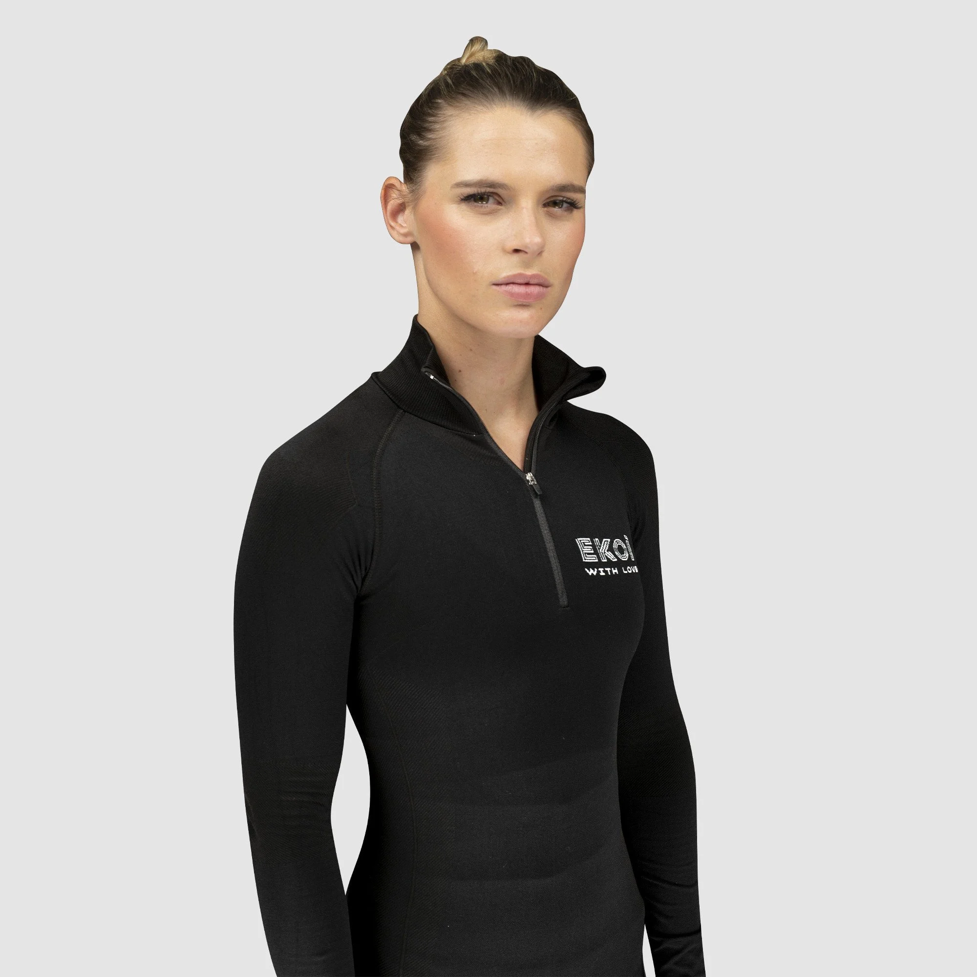 Ladies Base Layer Thermo Zipped Neck EKOI ERIN Black