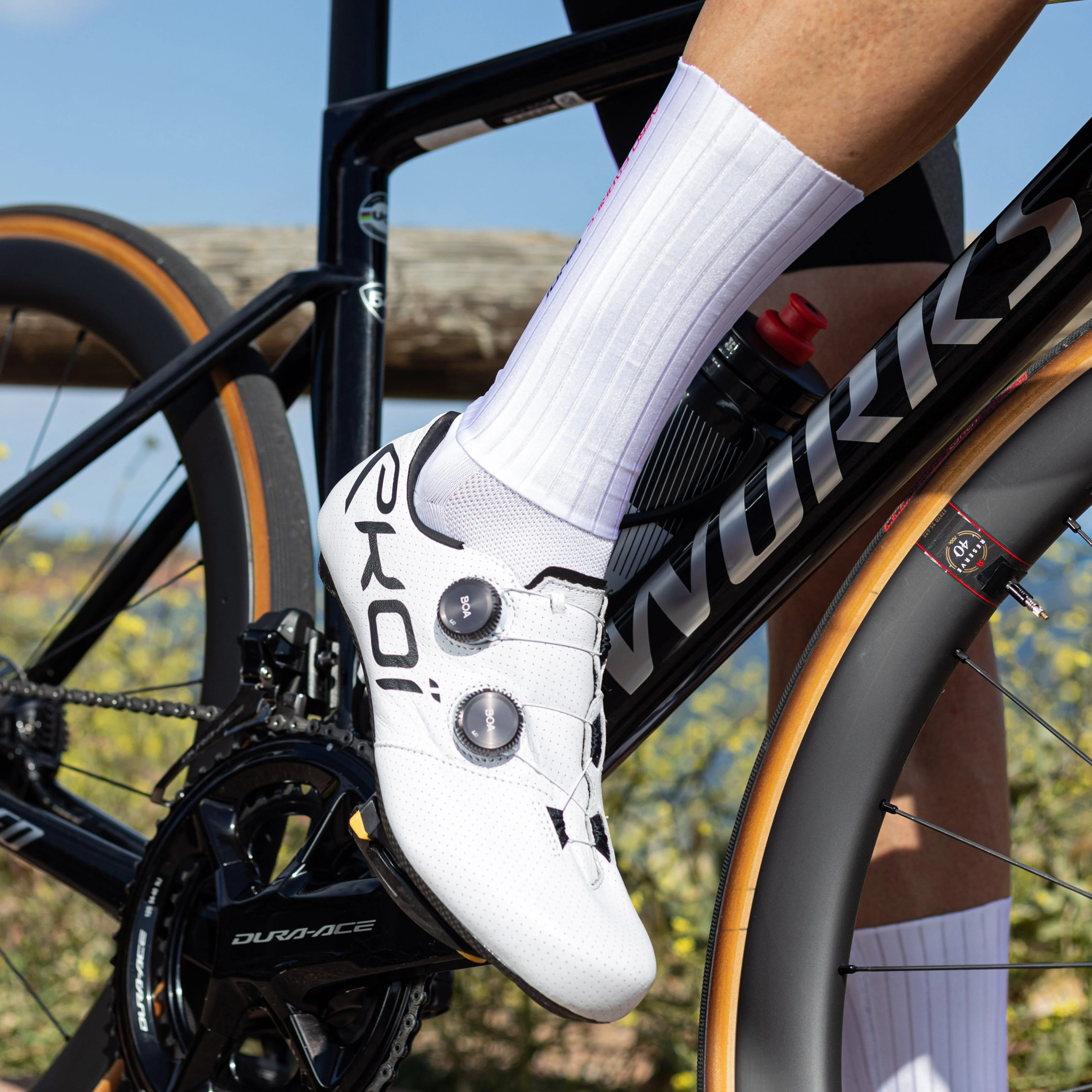 Racing Aero Fabrics white cycling socks
