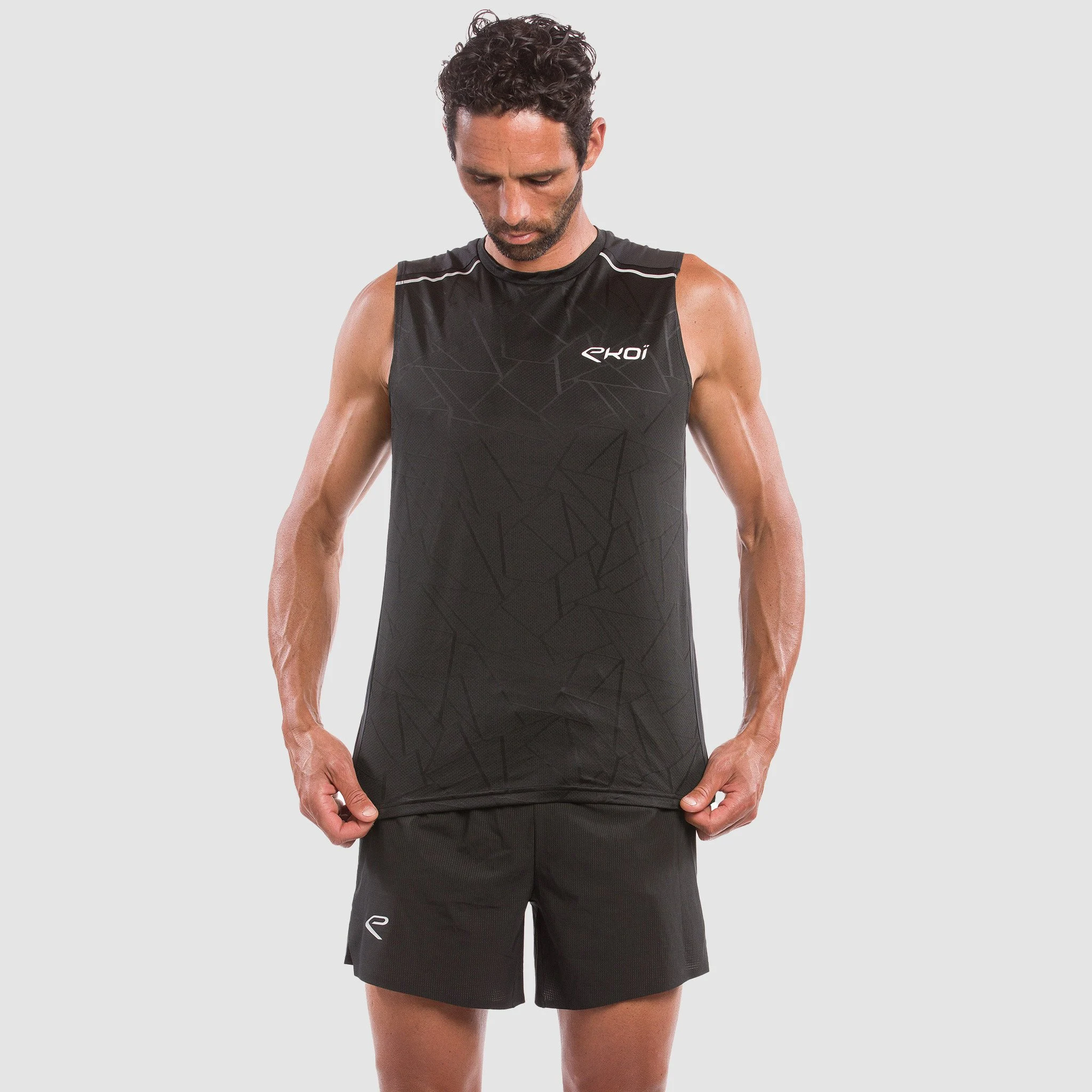 TEE SHIRT SLEEVELESS GRAPHIC TECH EKOI RUN NEON YELLOW