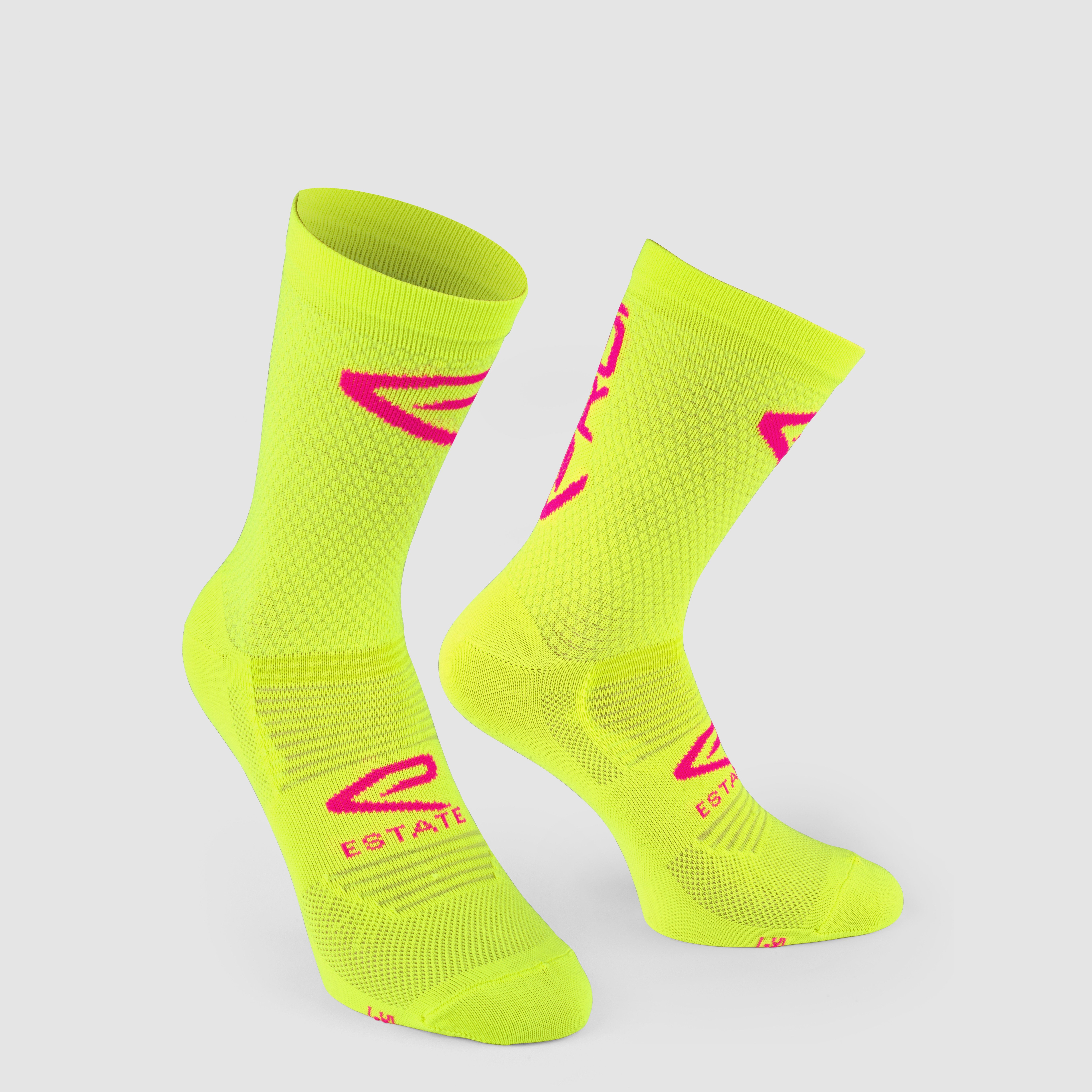 EKOI Perf ESTATE Cycling Socks GREEN NEON Pink 14 CM