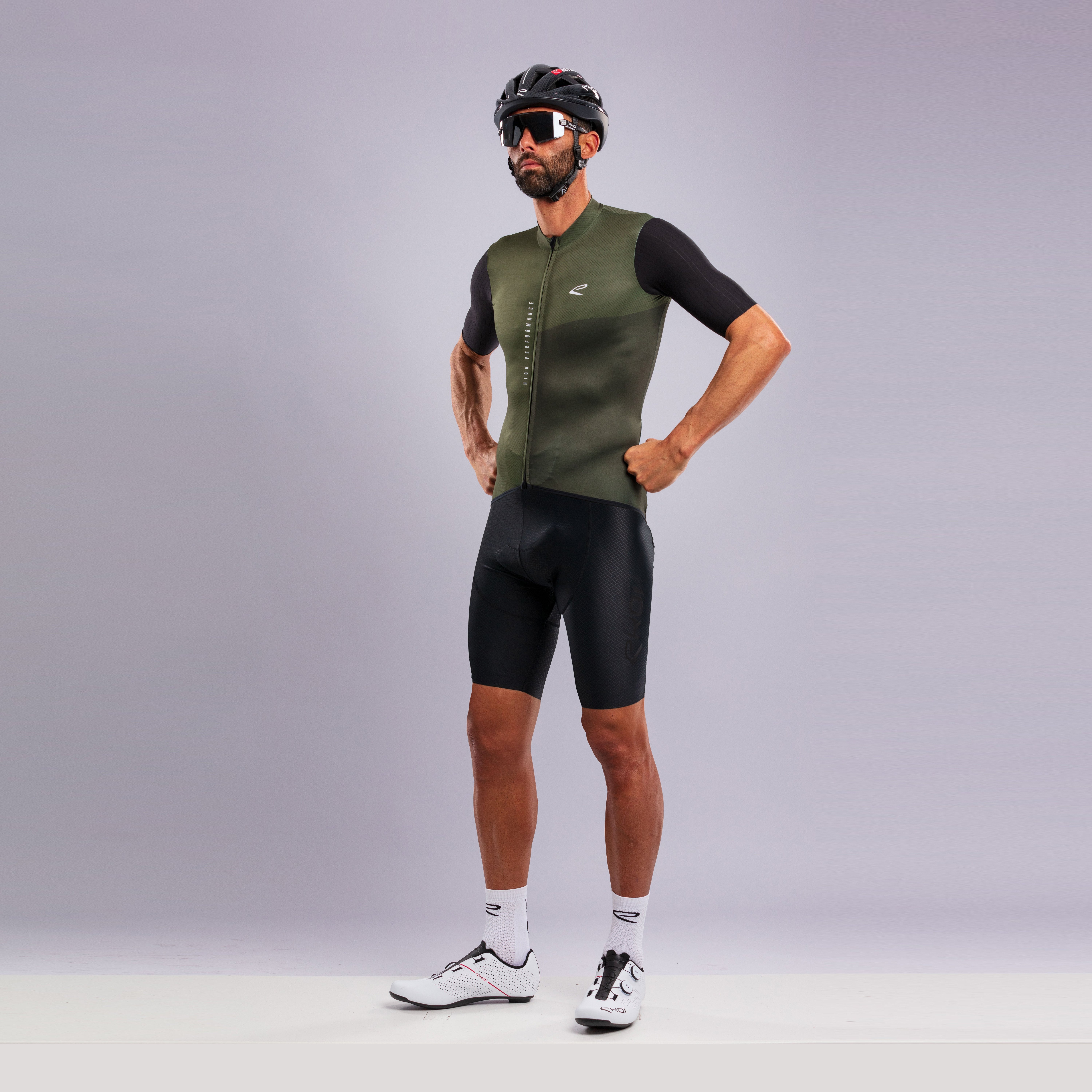 EKOÏ MONOCHROME khaki jersey and black Cross bib shorts combo