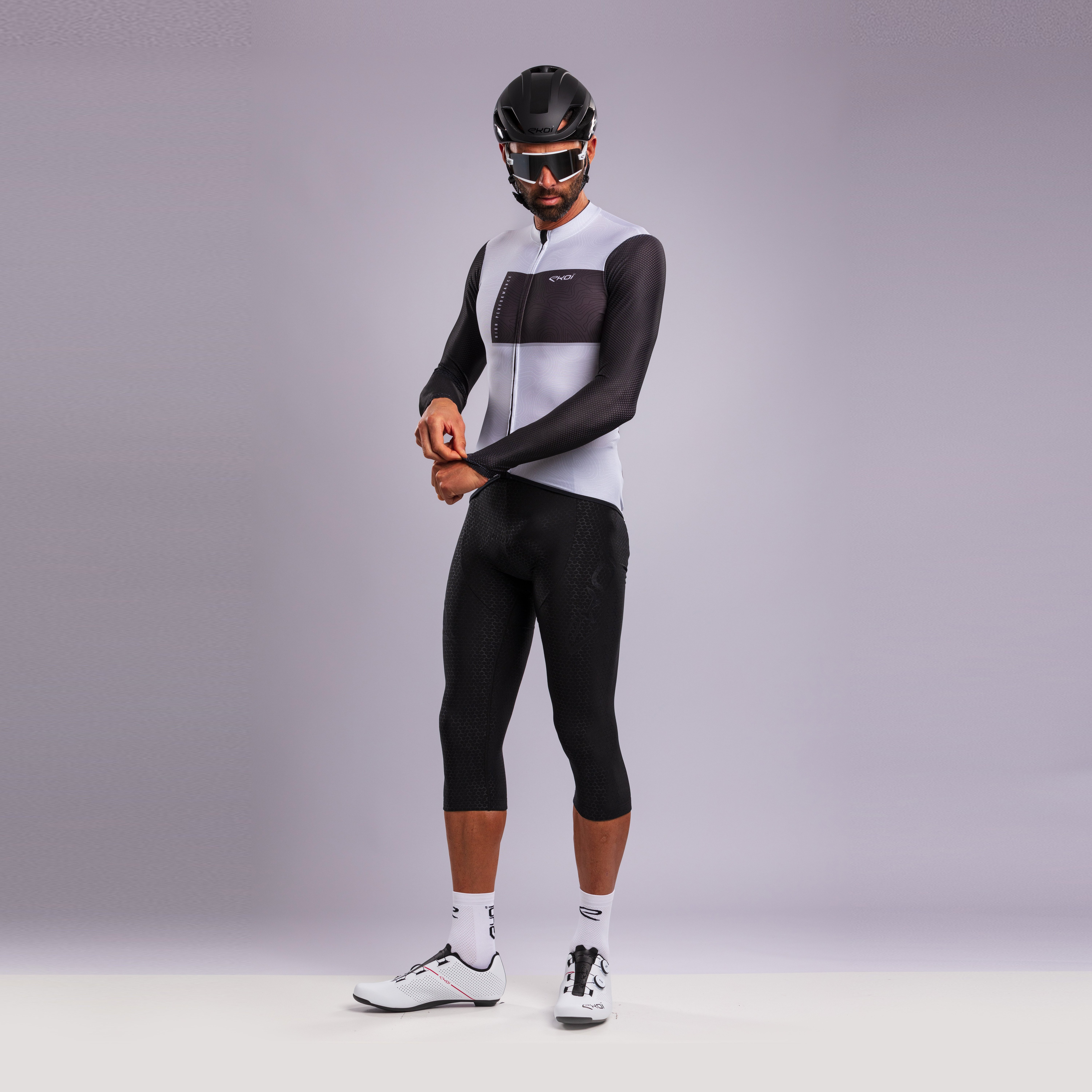 EKOI ROAD Mid-Season Jacket Grey and HEXA 3D GEL Bib Knickers Black Combo