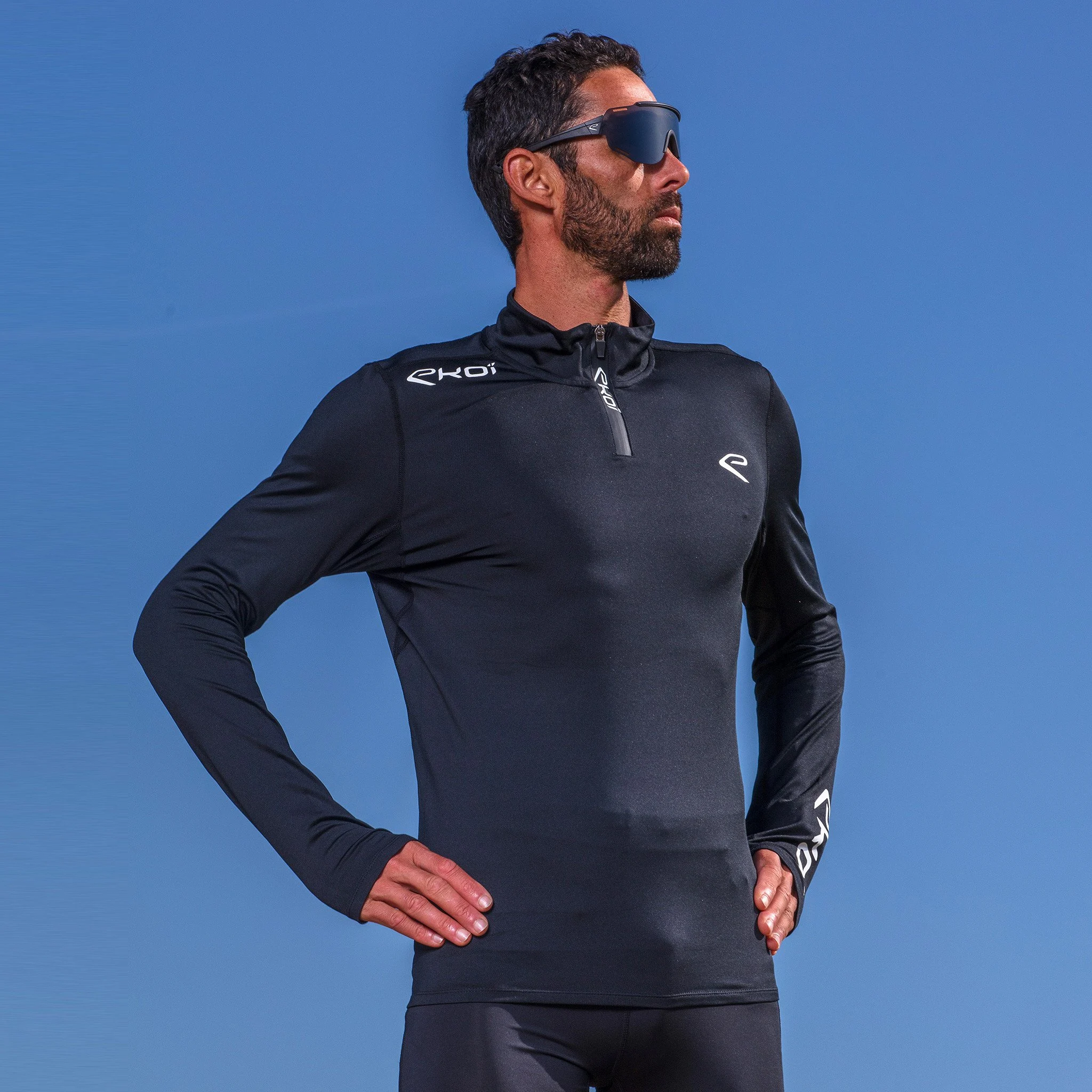 EKOI RUN Warm Black zipped sweat top