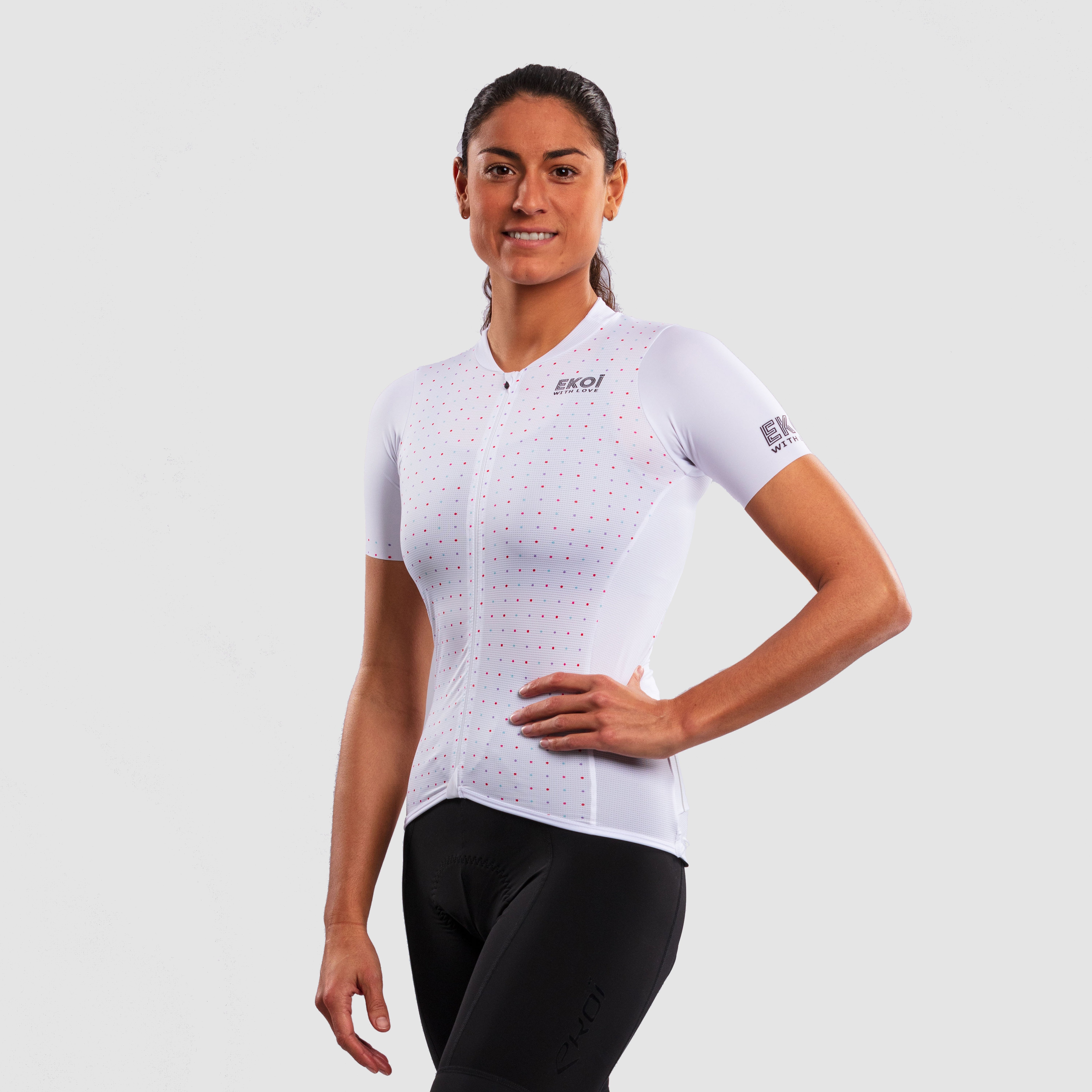EKOI POLKA DOT WHITE SHORT SLEEVE WOMEN'S JERSEY