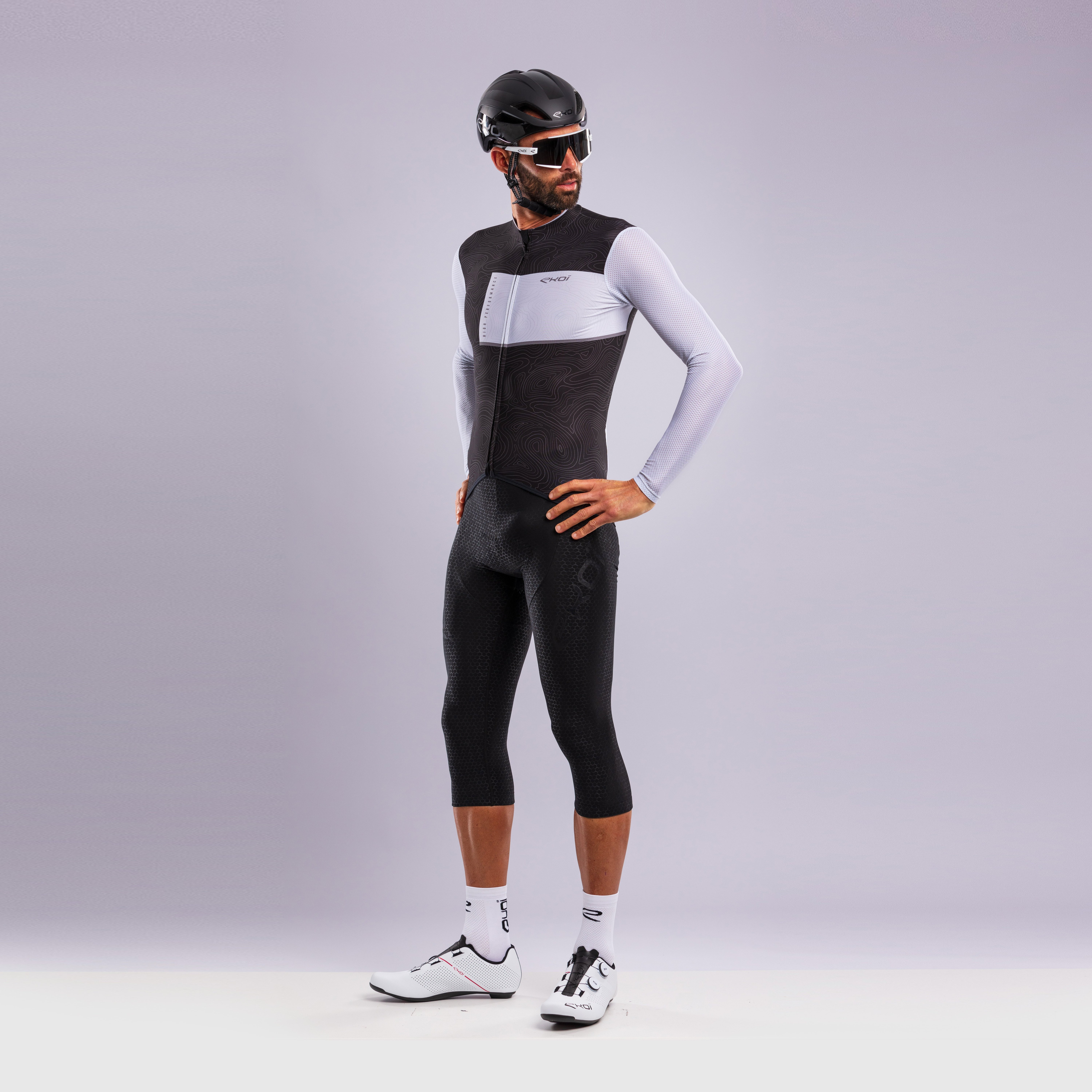 EKOI ROAD Mid-Season Jacket Grey and HEXA 3D GEL Bib Knickers Black Combo