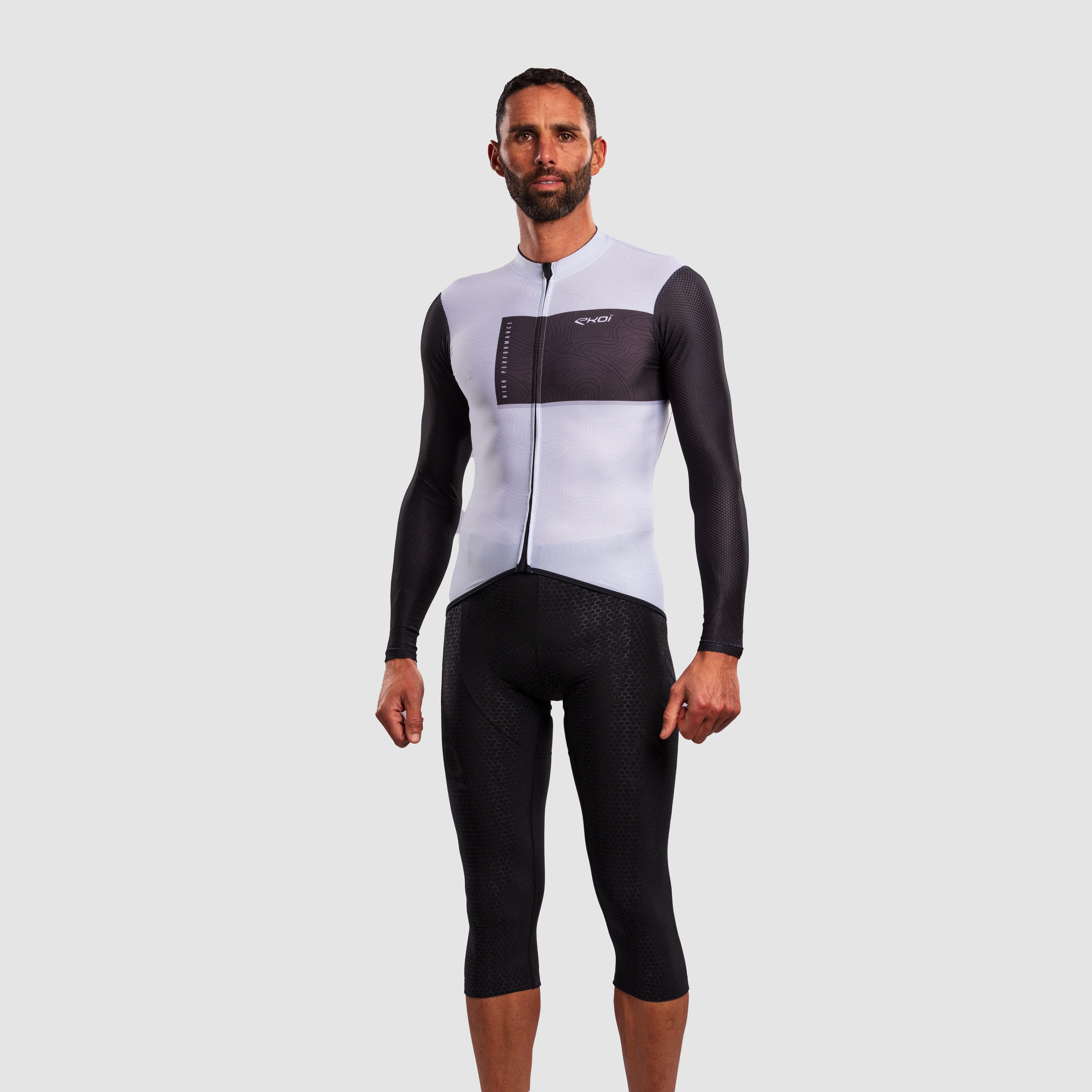 EKOI ROAD Mid-Season Jacket Grey and HEXA 3D GEL Bib Knickers Black Combo