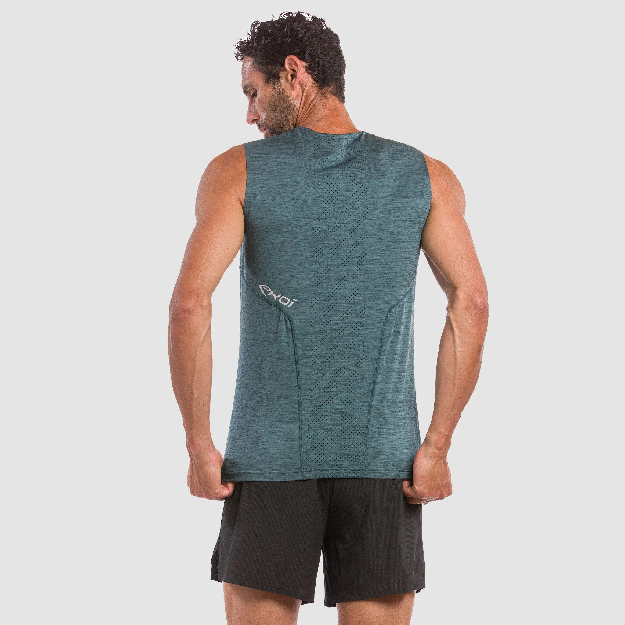 TEE SHIRT SLEEVELESS PERFORMANCE EKOI RUN BLACK /BLUE
