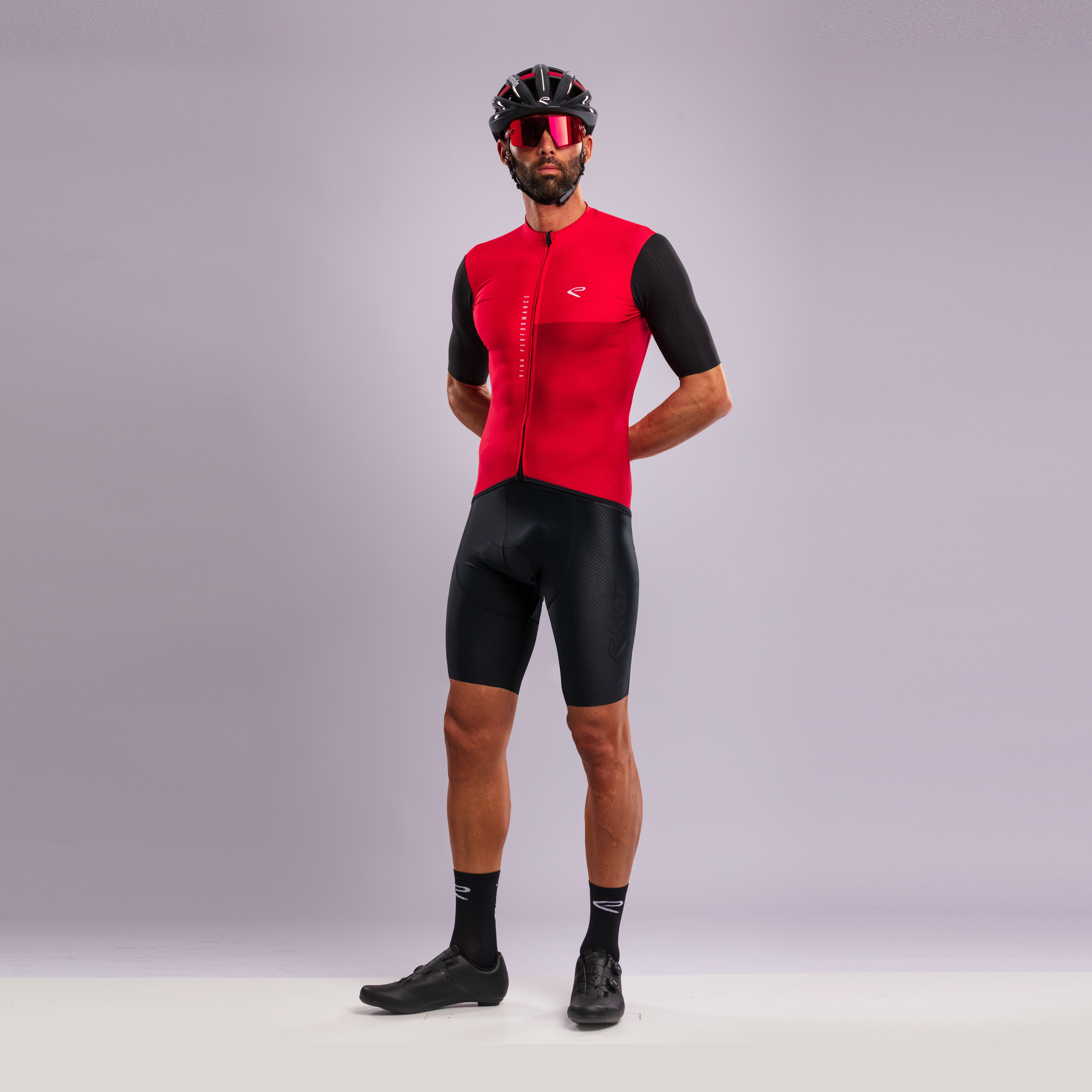EKOÏ MONOCHROME red jersey and black Cross bib shorts combo