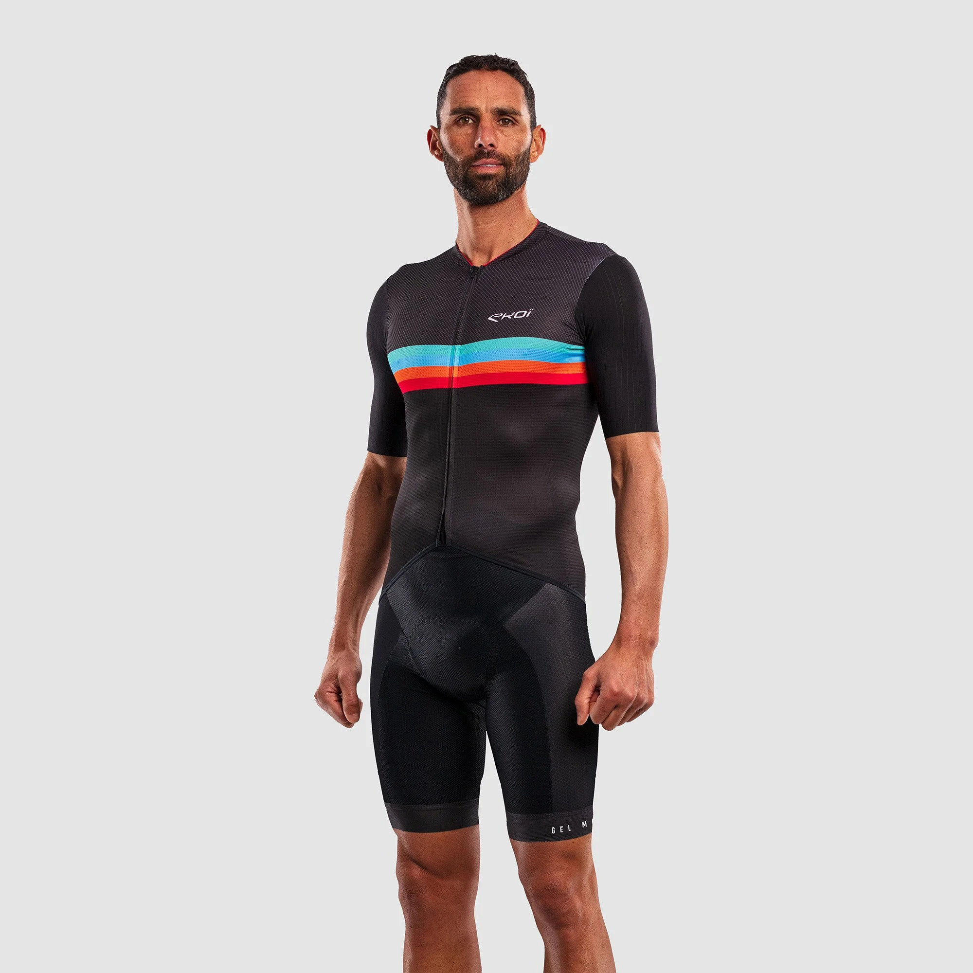 EKOI Perf ROAD LINES Jersey and Memory Bib Shorts Black Combo