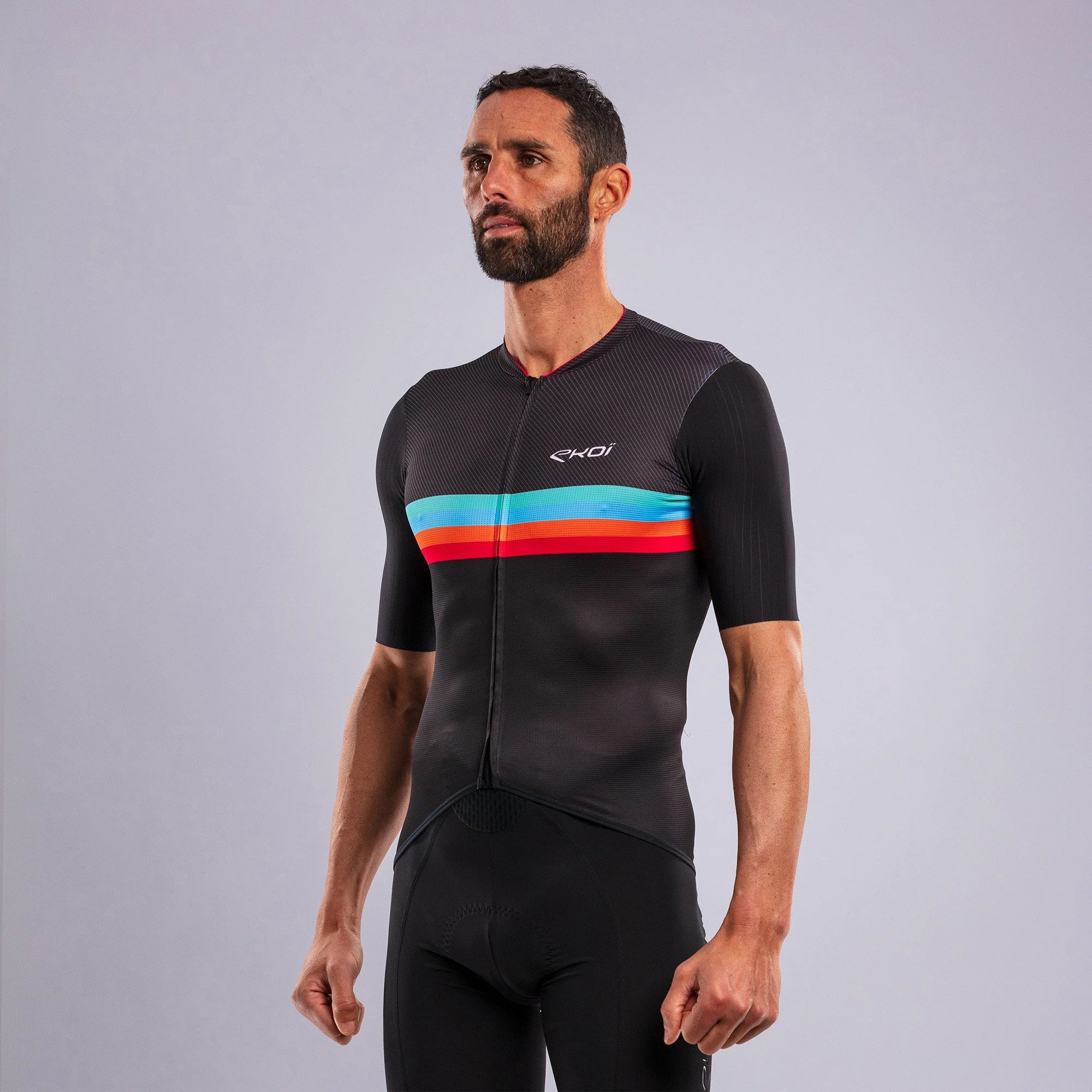 EKOI Perf ROAD LINES Jersey and Memory Bib Shorts Black Combo