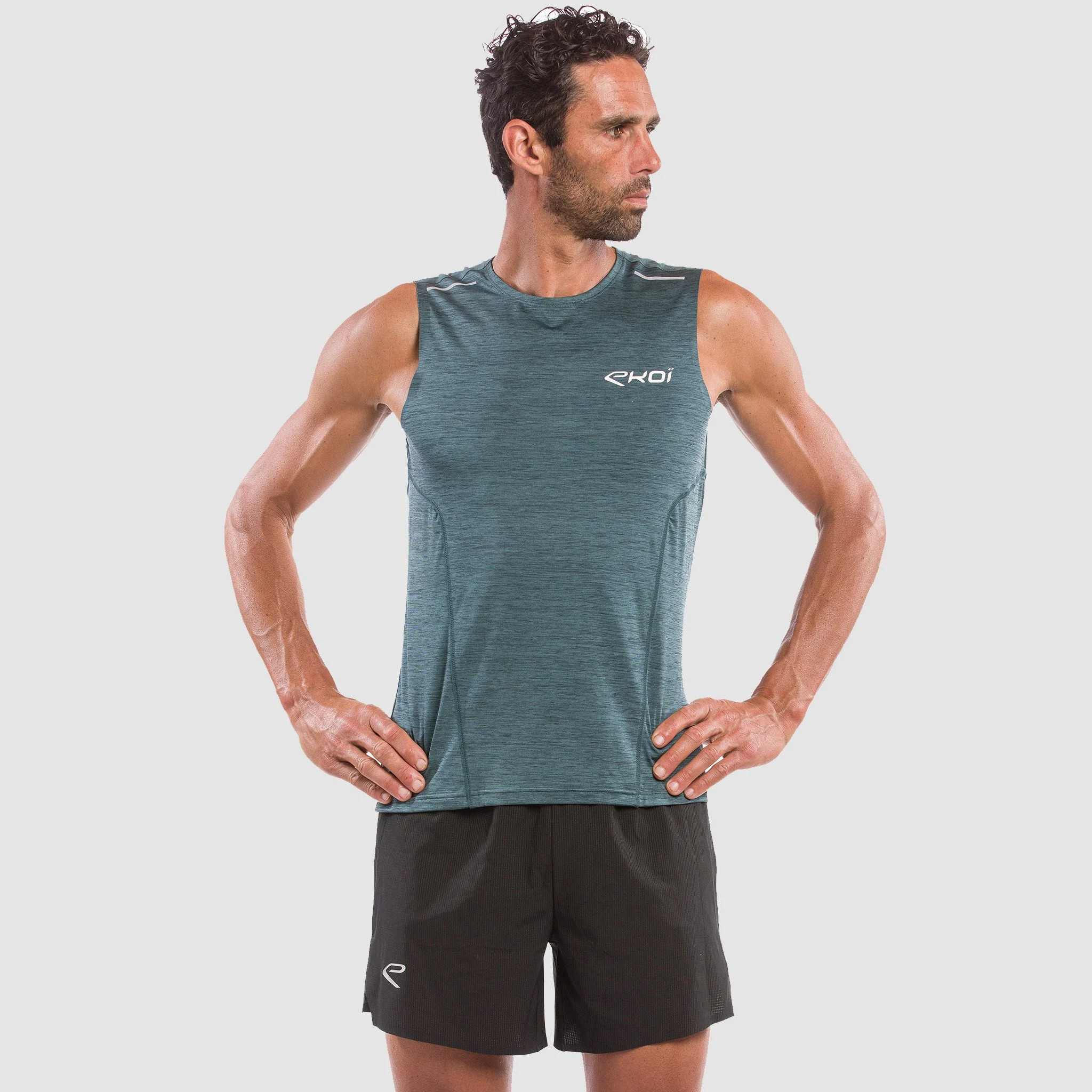 TEE SHIRT SLEEVELESS PERFORMANCE EKOI RUN BLACK /BLUE