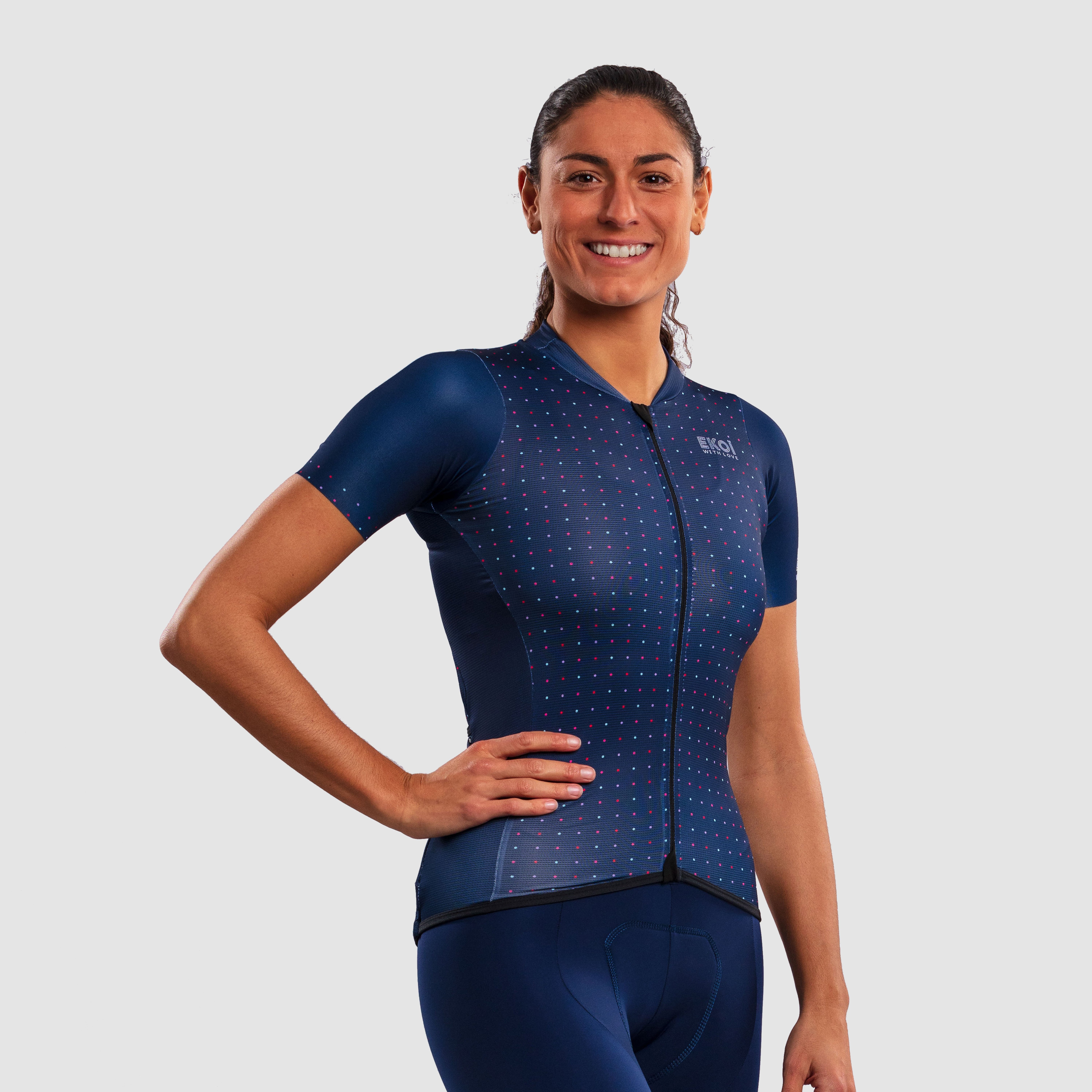 EKOI POLKA DOT NAVY SHORT SLEEVE WOMEN'S JERSEY