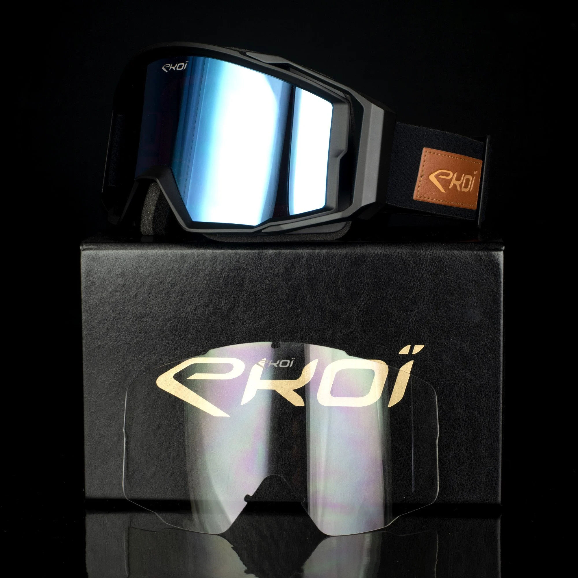 EKOI MTB Goggles Black Revo Blue