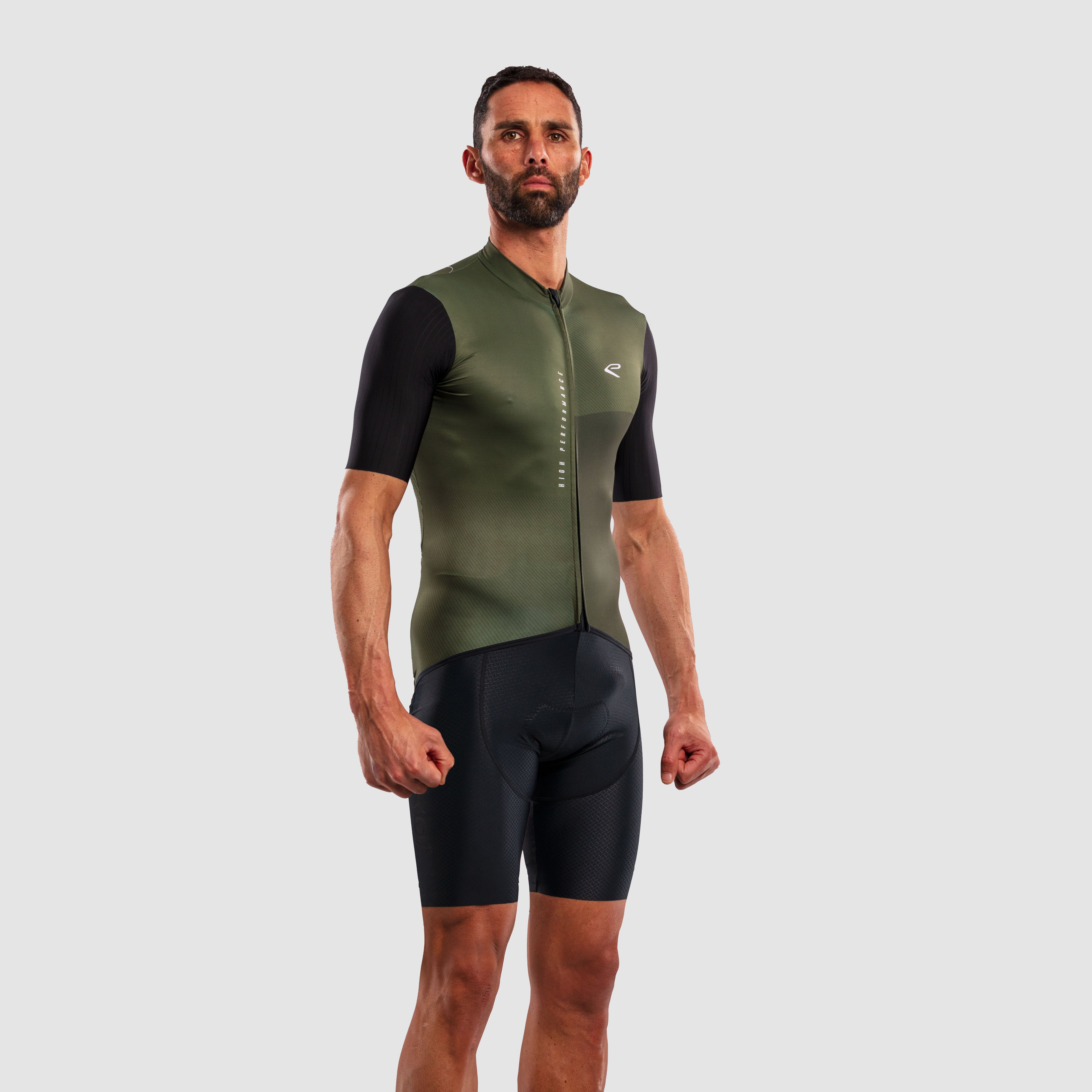 EKOÏ MONOCHROME khaki jersey and black Cross bib shorts combo