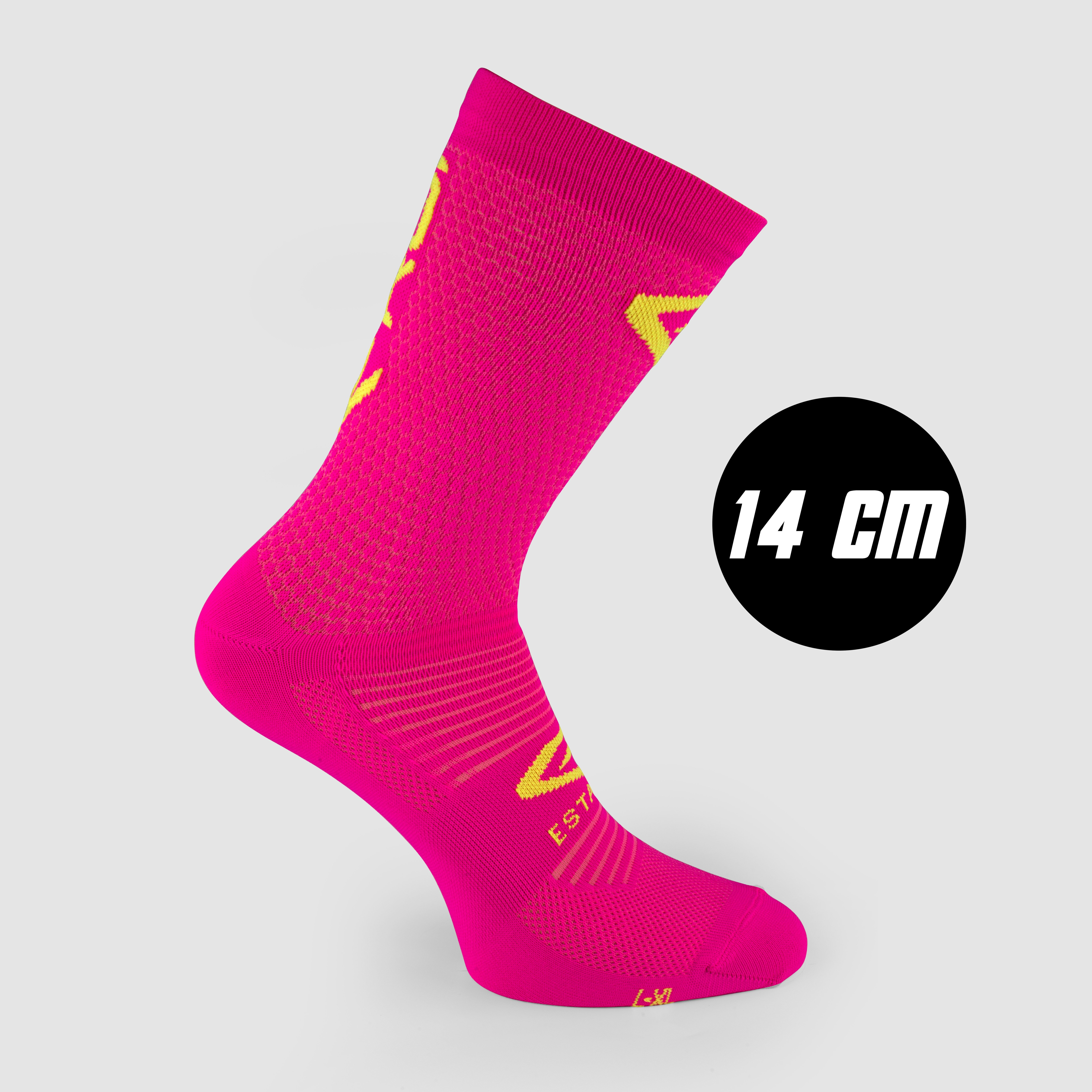 EKOI Perf ESTATE Cycling Socks Pink Neon Yellow 14 CM
