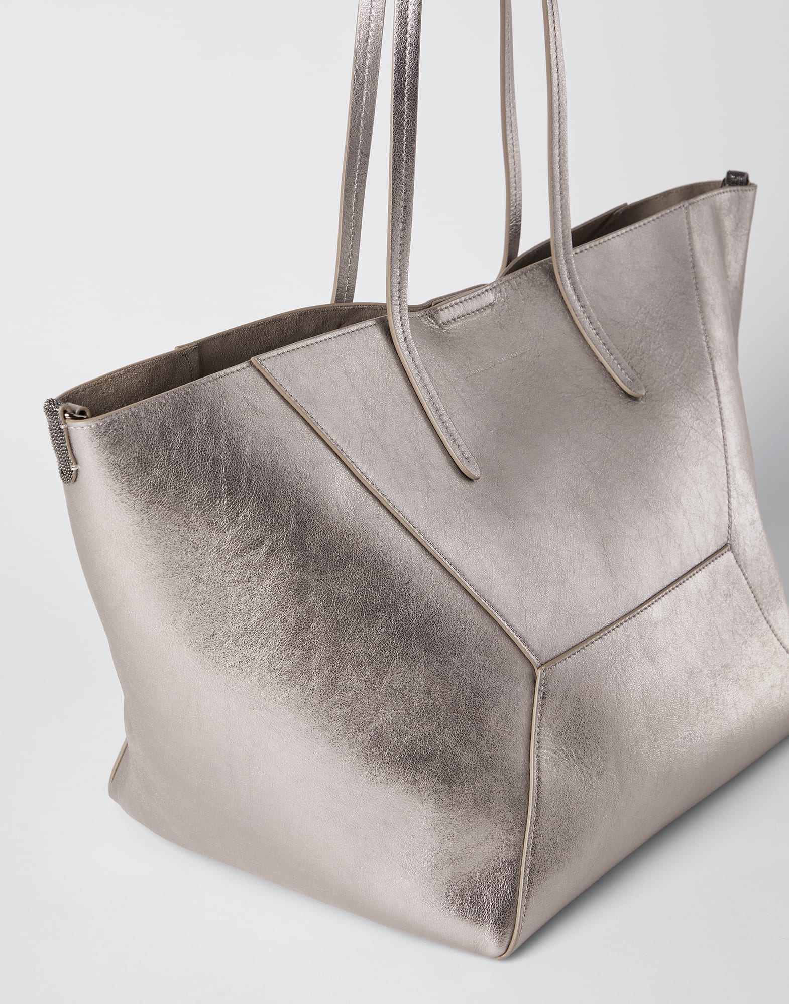 Lame calfskin shopper bag with monili